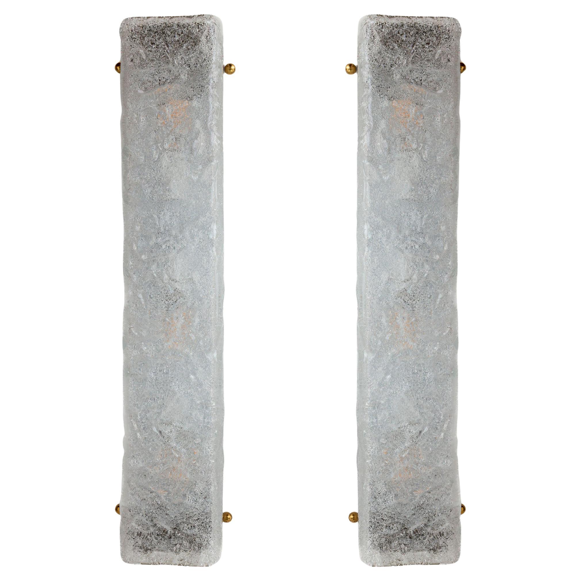 Set of 2 Murano Icey Glass Rectangular Wall Lights, Contemporary For Sale