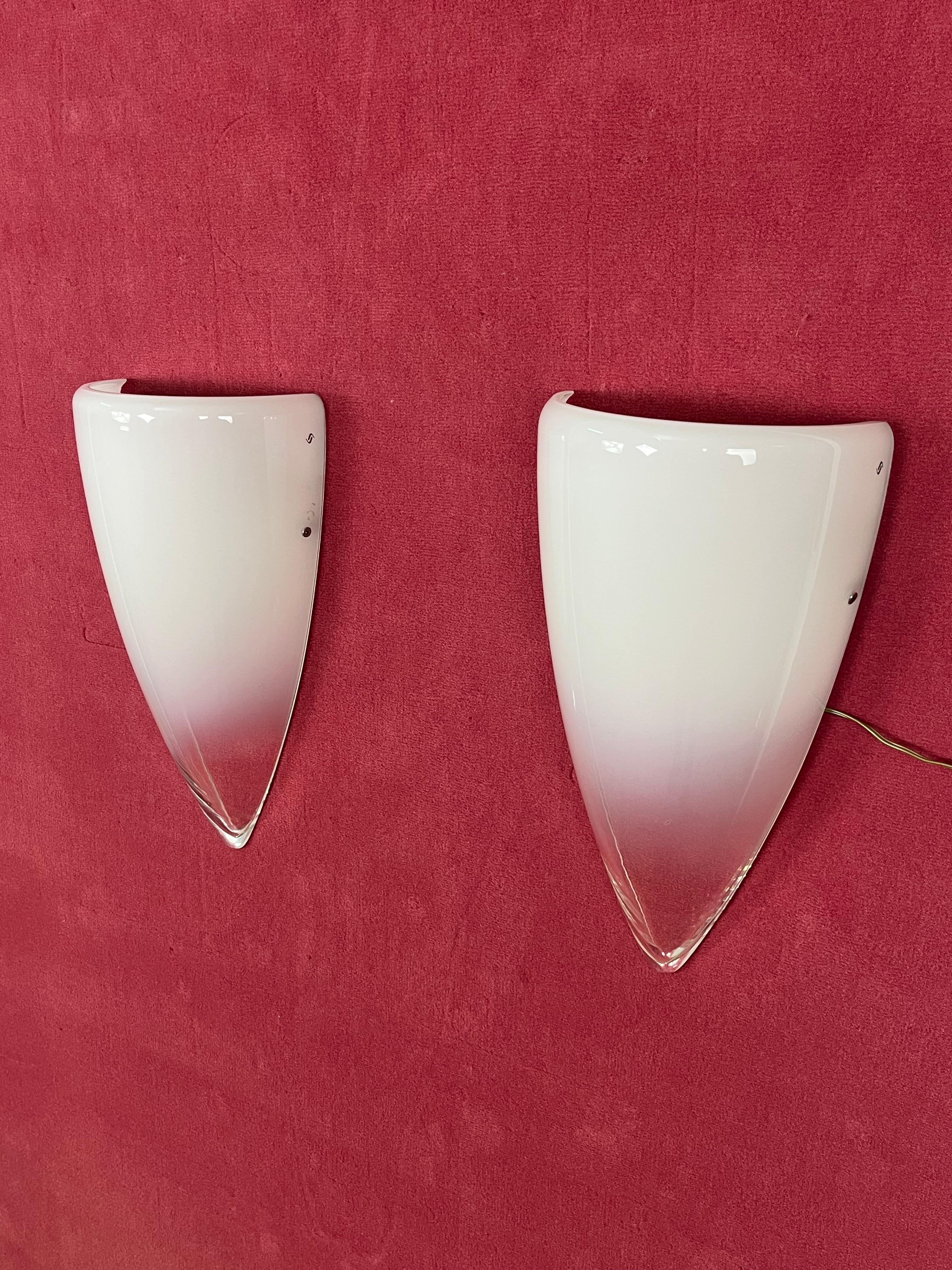 Set di 2 lampade da parete trasparenti e in vetro di Murano, anni '80 in vendita 4