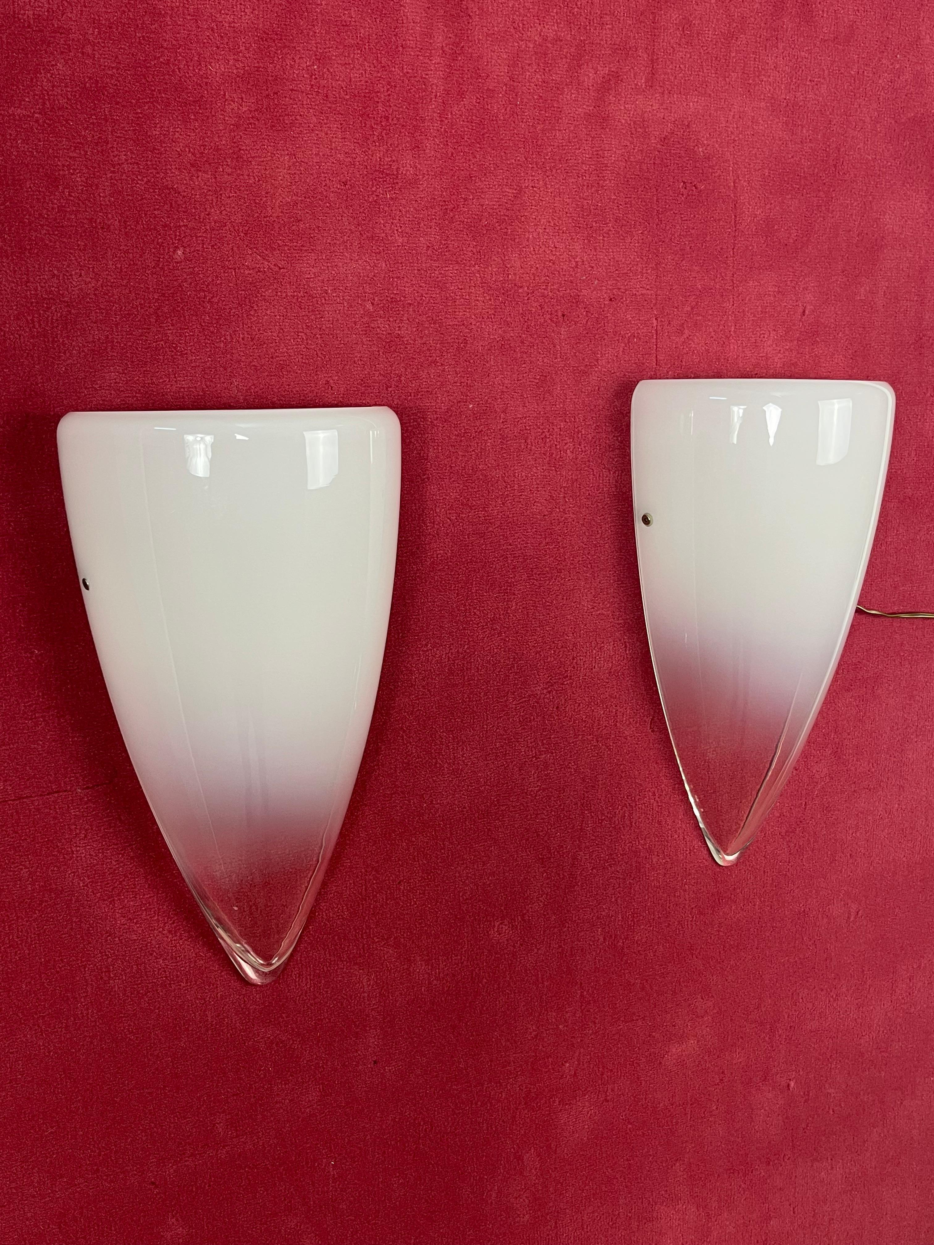 Set di 2 lampade da parete trasparenti e in vetro di Murano, anni '80 in vendita 3