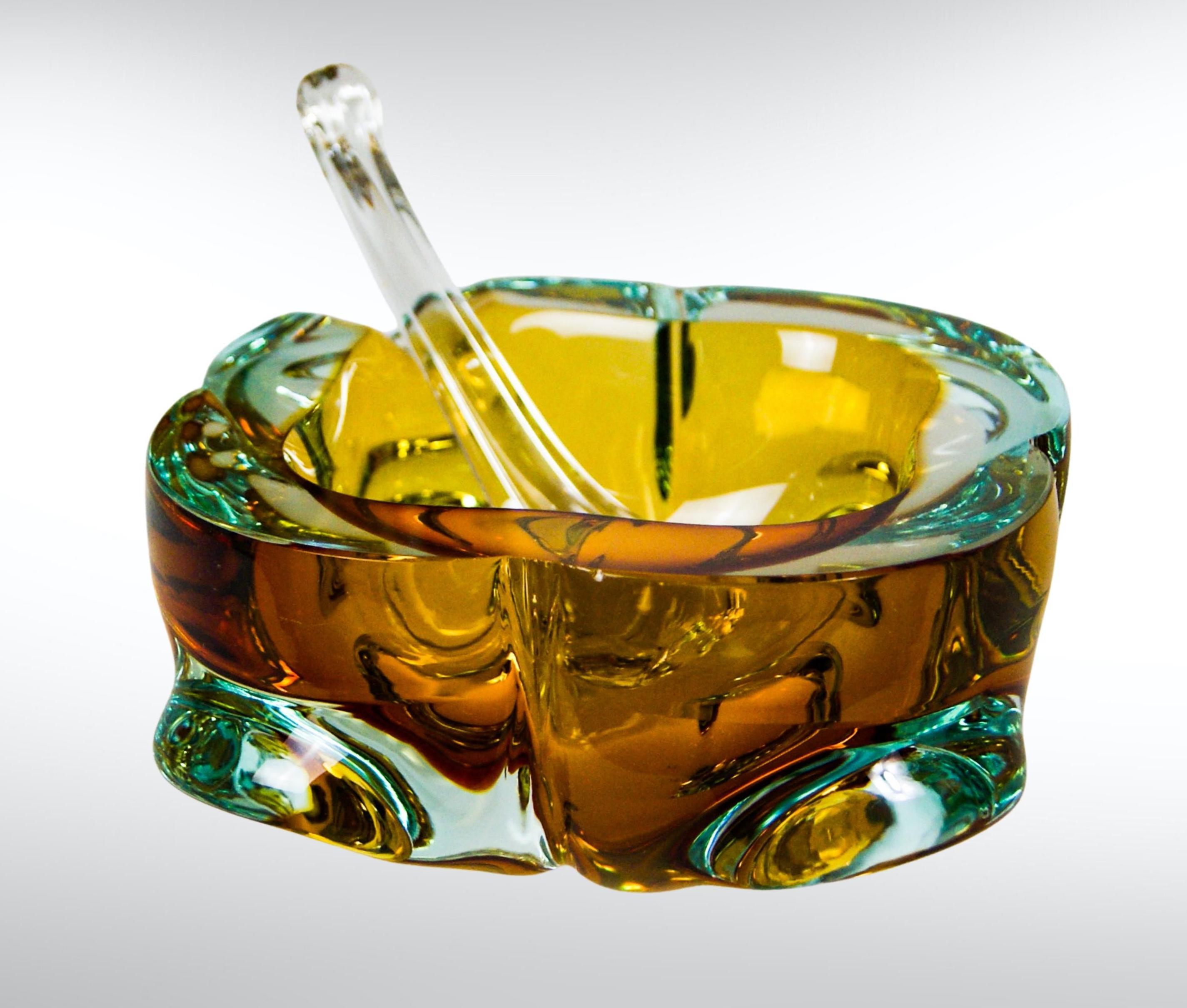 Mid-Century Modern Set of 2 Murano Sommerso Glass Cigar Ashtrays with Stubbers Flavio Poli Attr. For Sale