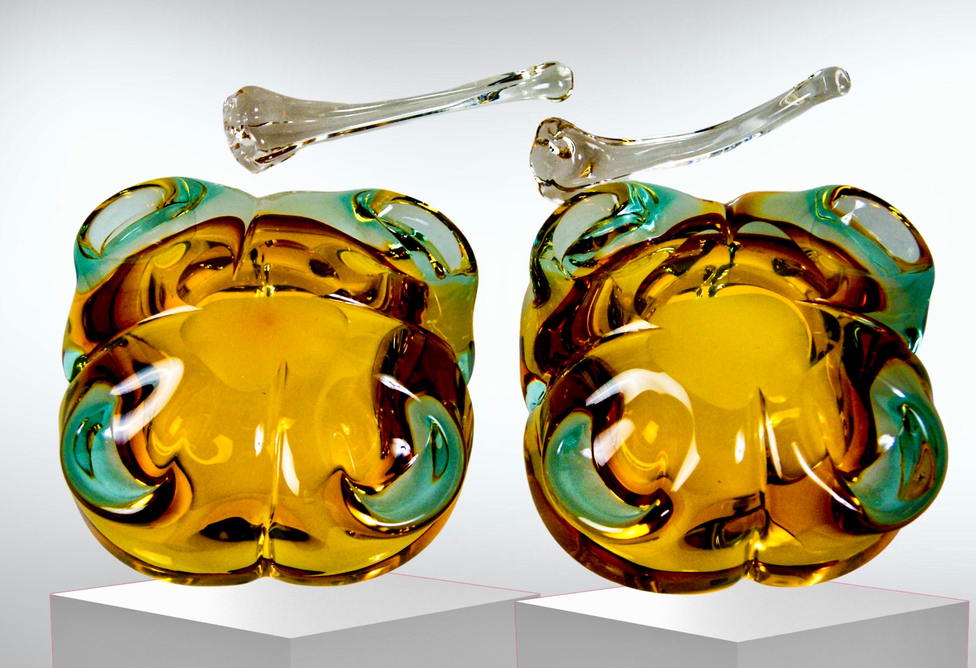 Set of 2 Murano Sommerso Glass Cigar Ashtrays with Stubbers Flavio Poli Attr. For Sale 1