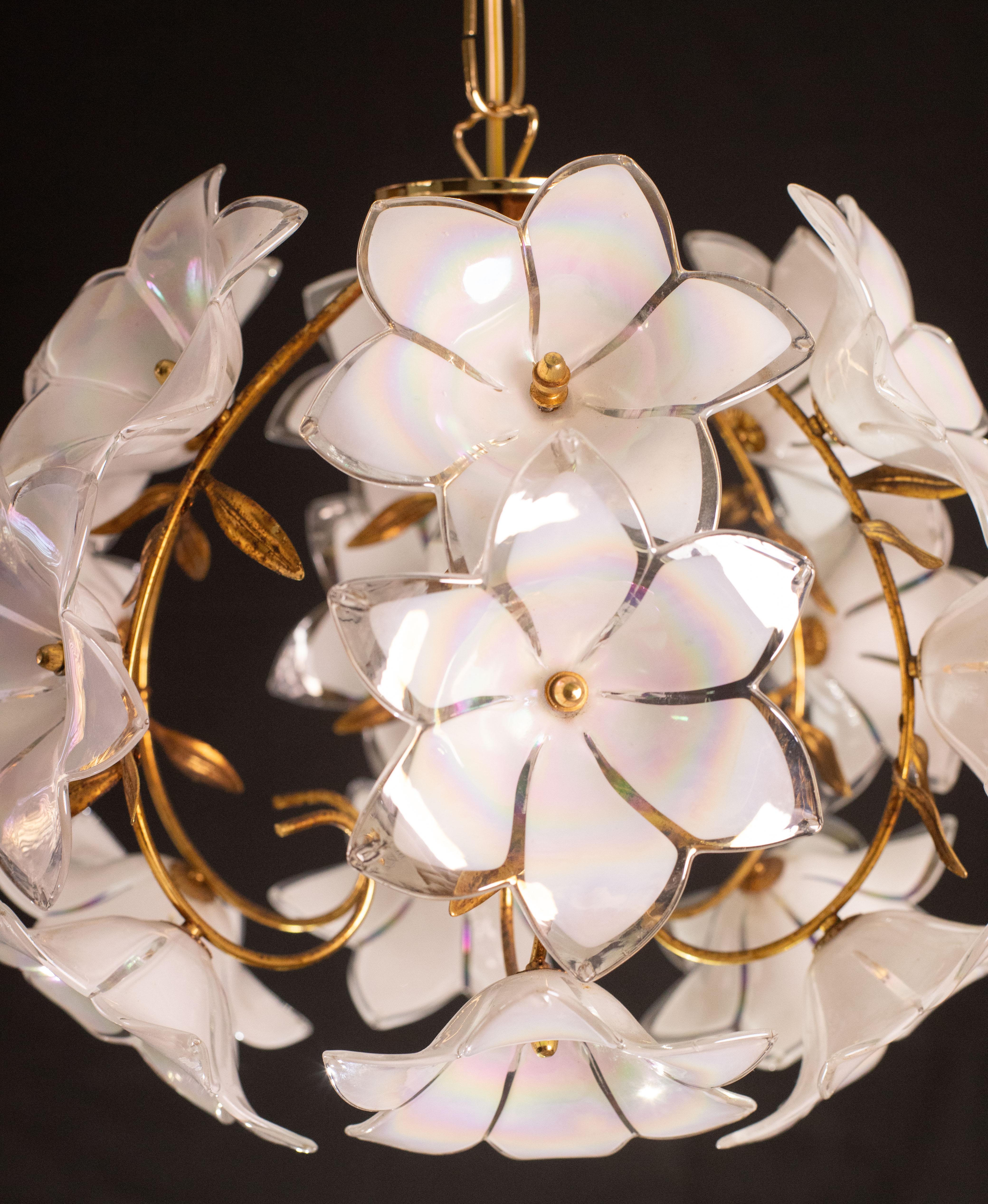 Set of 2 Murano Spherical Chandelier Full of White Flowers, 1980s For Sale 6