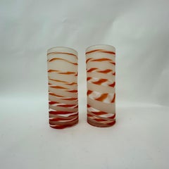 Set of 2 Murano Swirl vases orange glass , 1980's