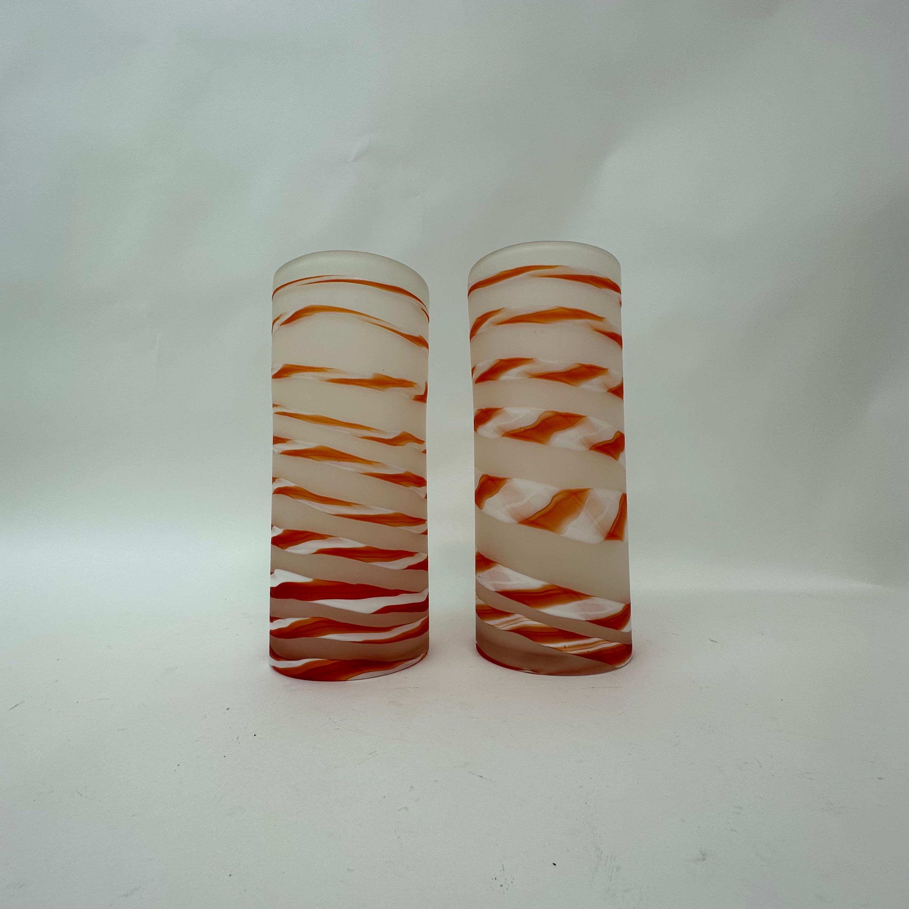 Mid-Century Modern Set of 2 Murano Swirl vases orange glass , 1980's For Sale