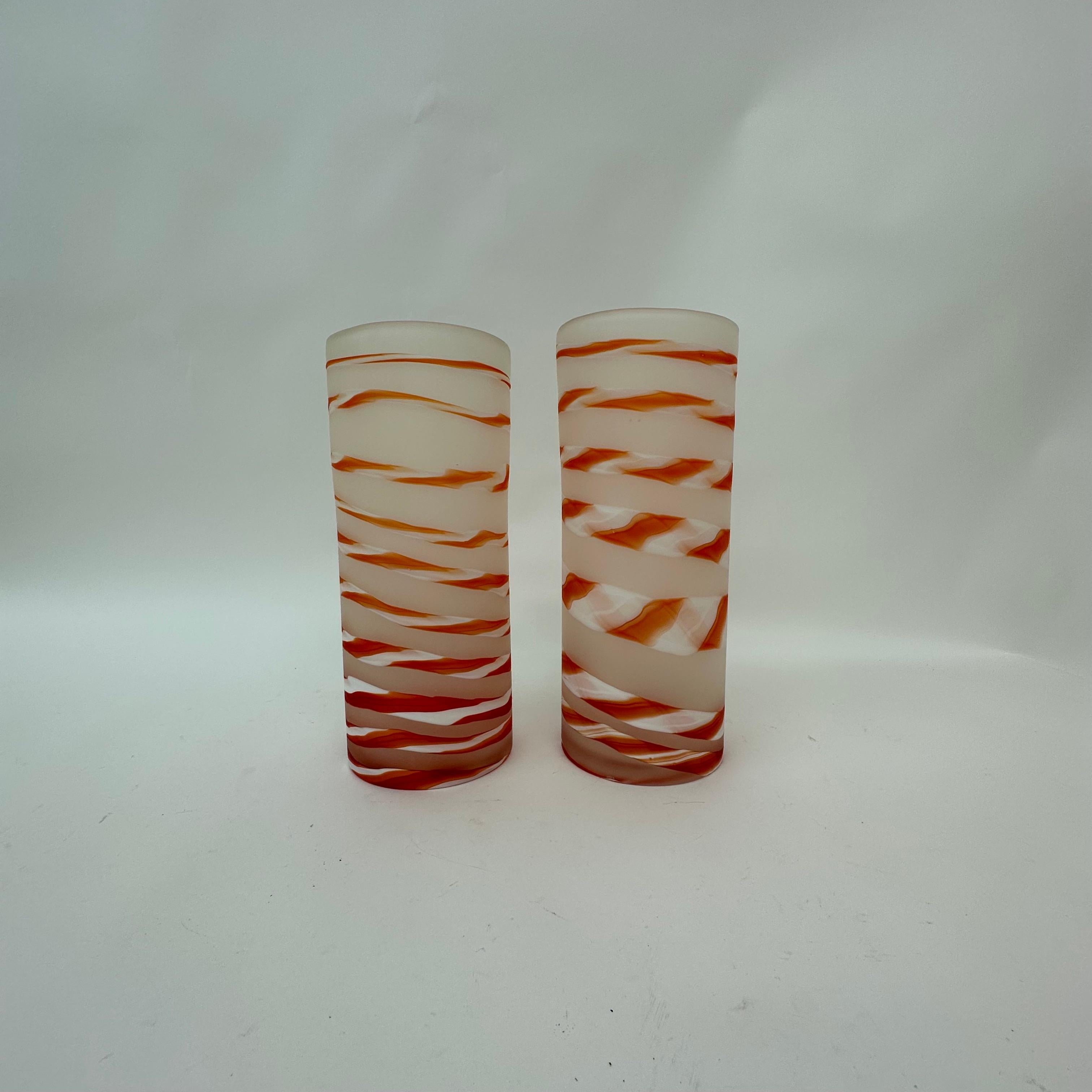 Italian Set of 2 Murano Swirl vases orange glass , 1980's For Sale