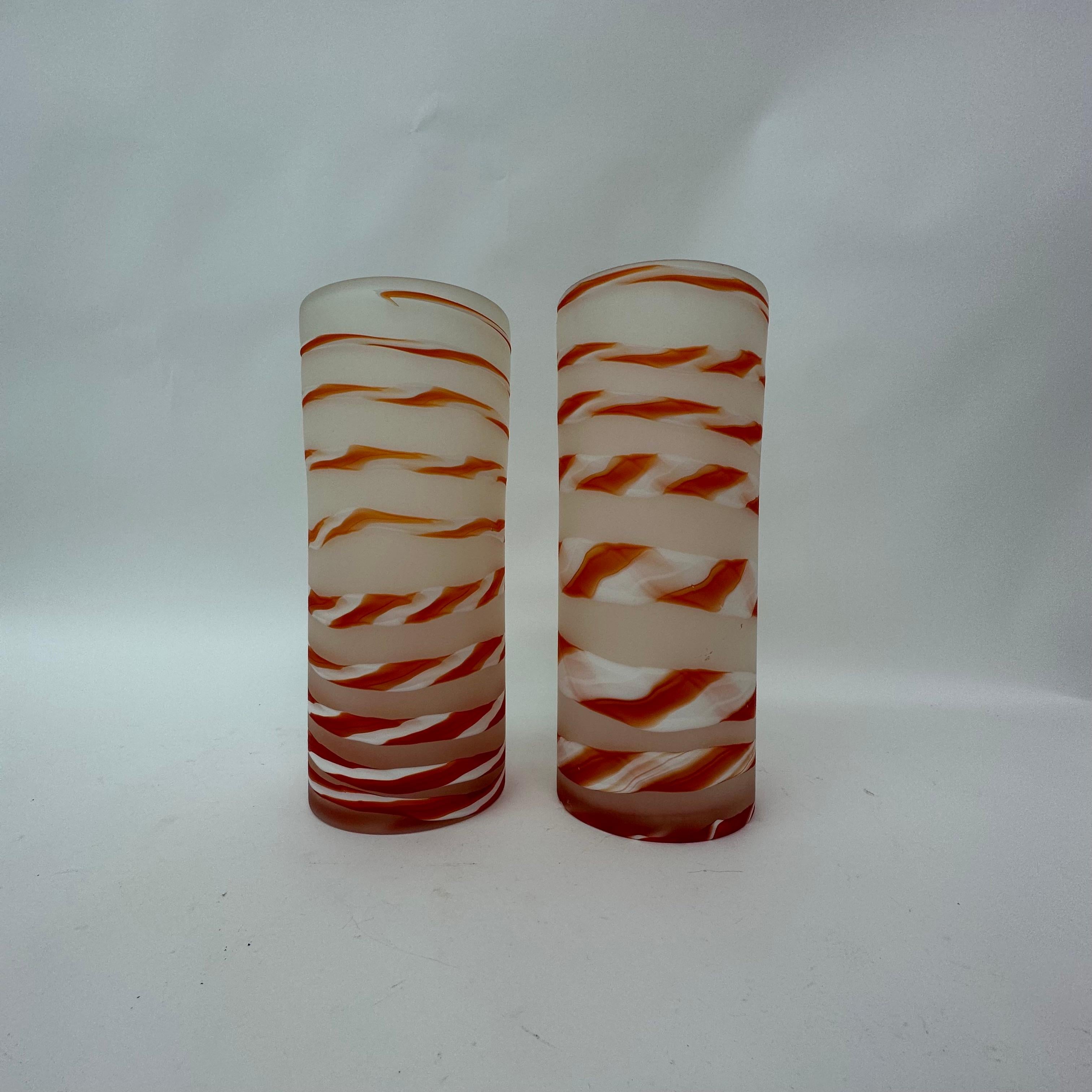 Set of 2 Murano Swirl vases orange glass , 1980's For Sale 1