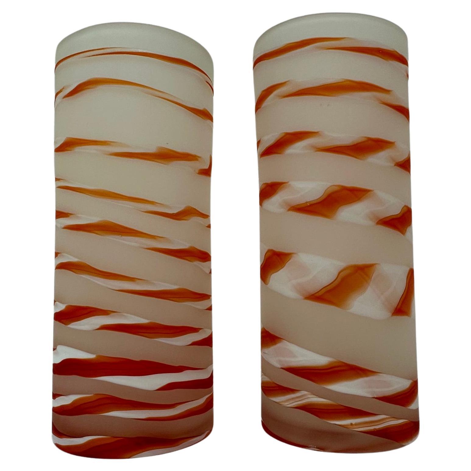 Set of 2 Murano Swirl vases orange glass , 1980's For Sale