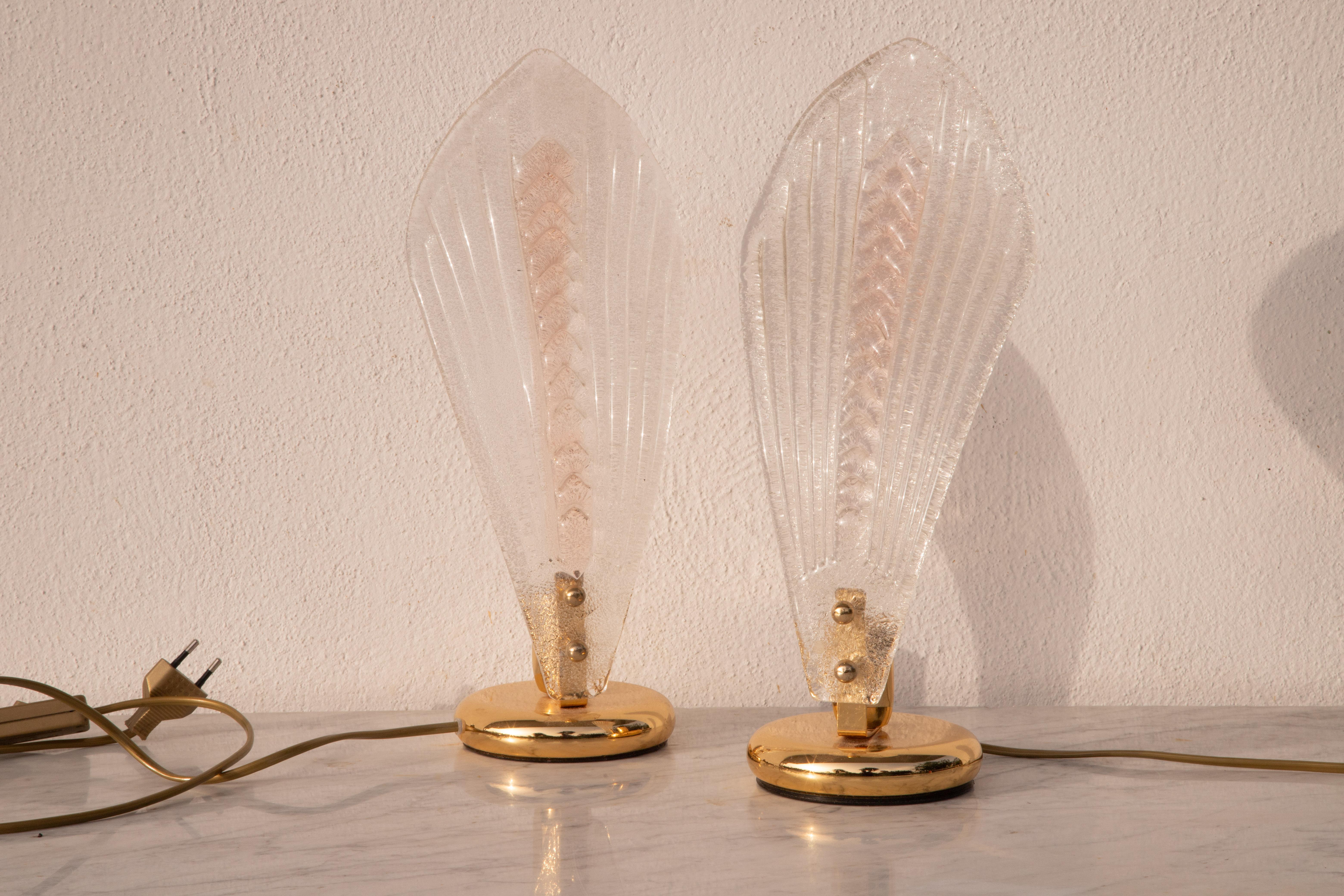 Murano Glass Set of 2 Murano Table Lamps Pink and Trasparent, 1970