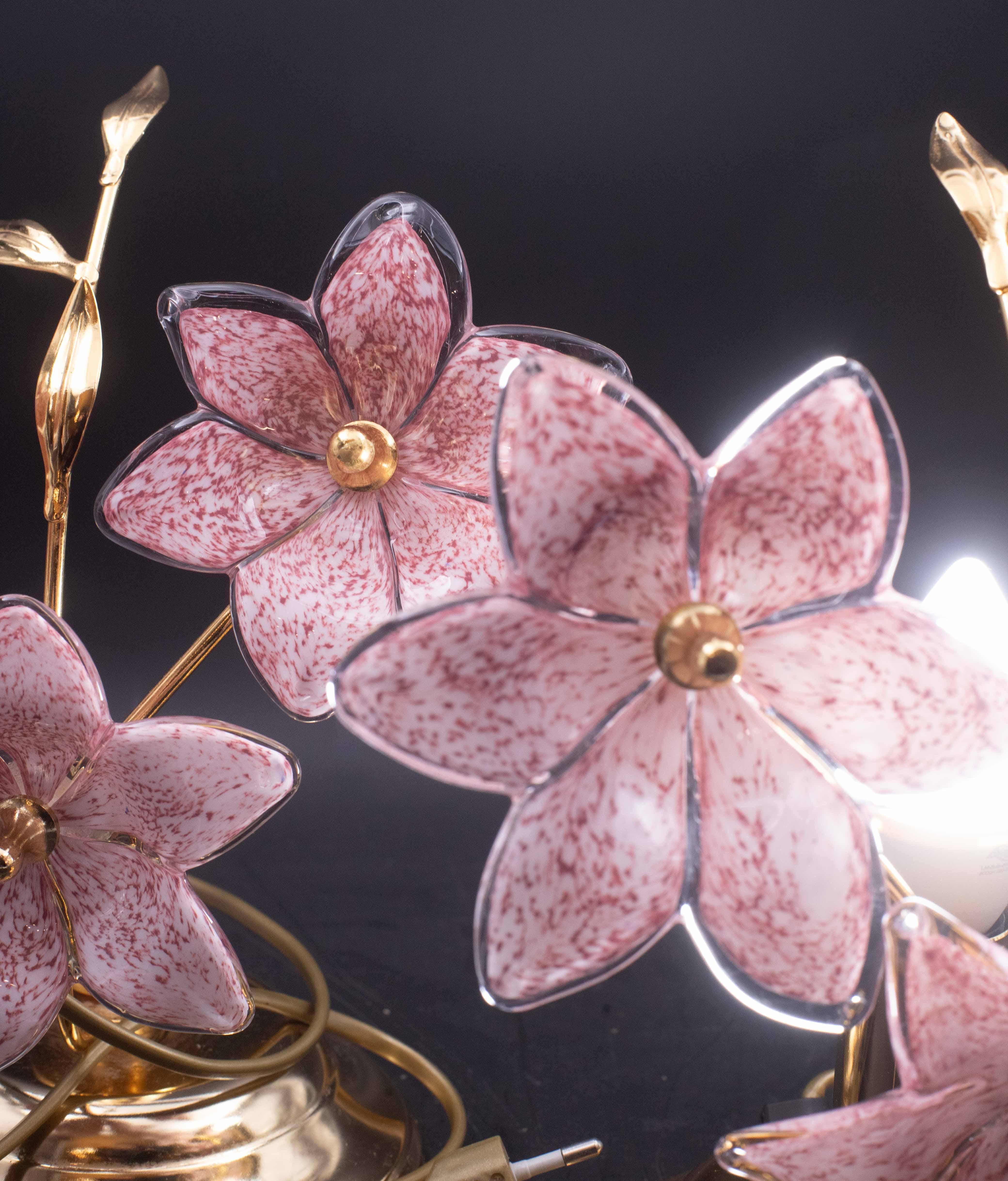 Set of 2 Murano Table Lamps Pink Flower, 1970 For Sale 6