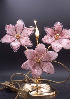 Set of 2 Murano Table Lamps Pink Flower, 1970
