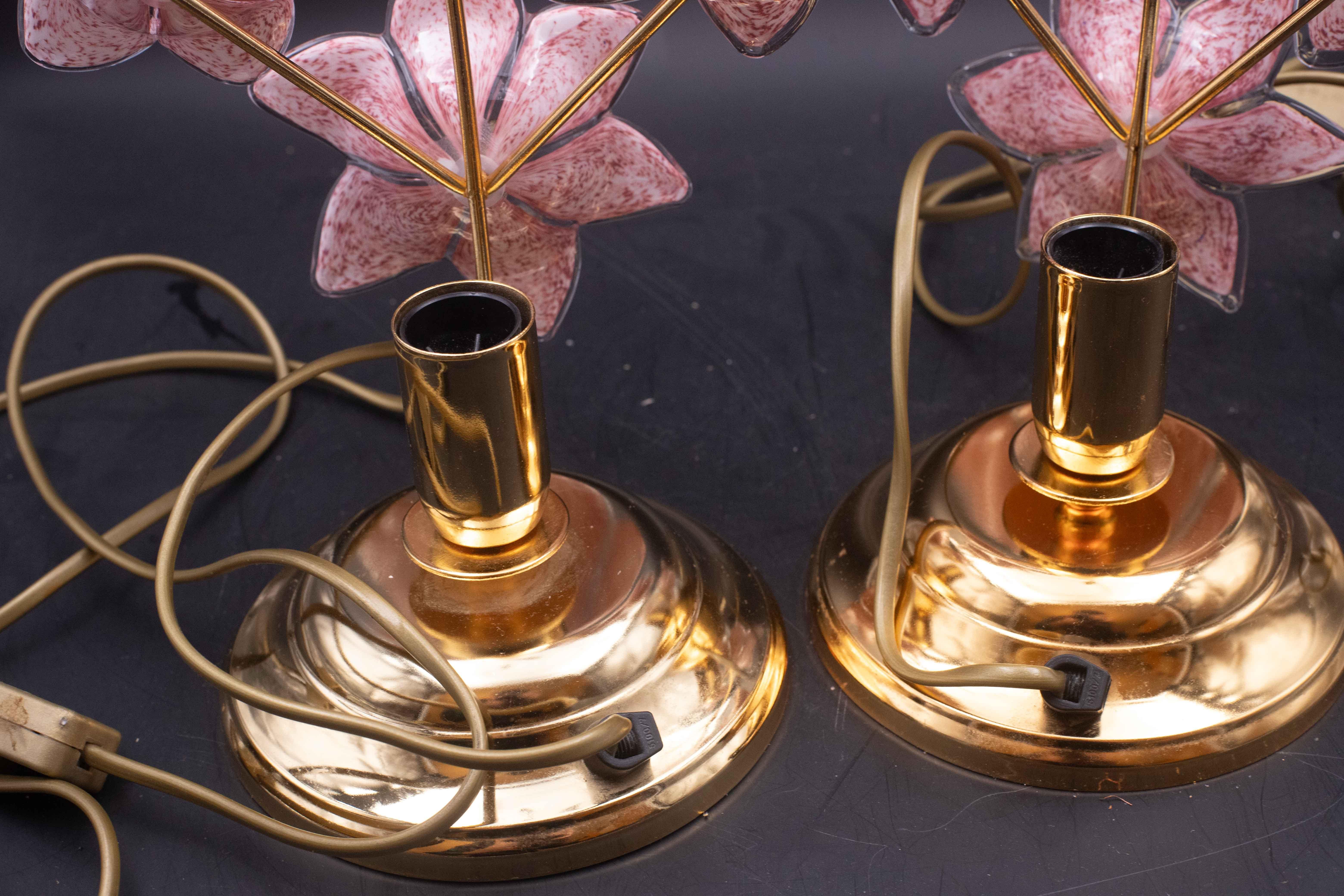 Set of 2 Murano Table Lamps Pink Flower, 1970 For Sale 2