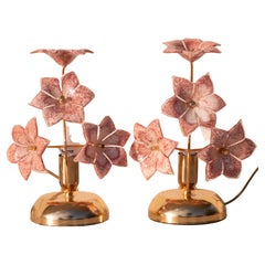 Set of 2 Murano Table Lamps Pink Flower, 1970