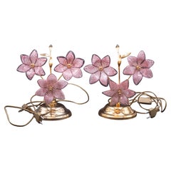 Set of 2 Murano Table Lamps Pink Flower, 1970