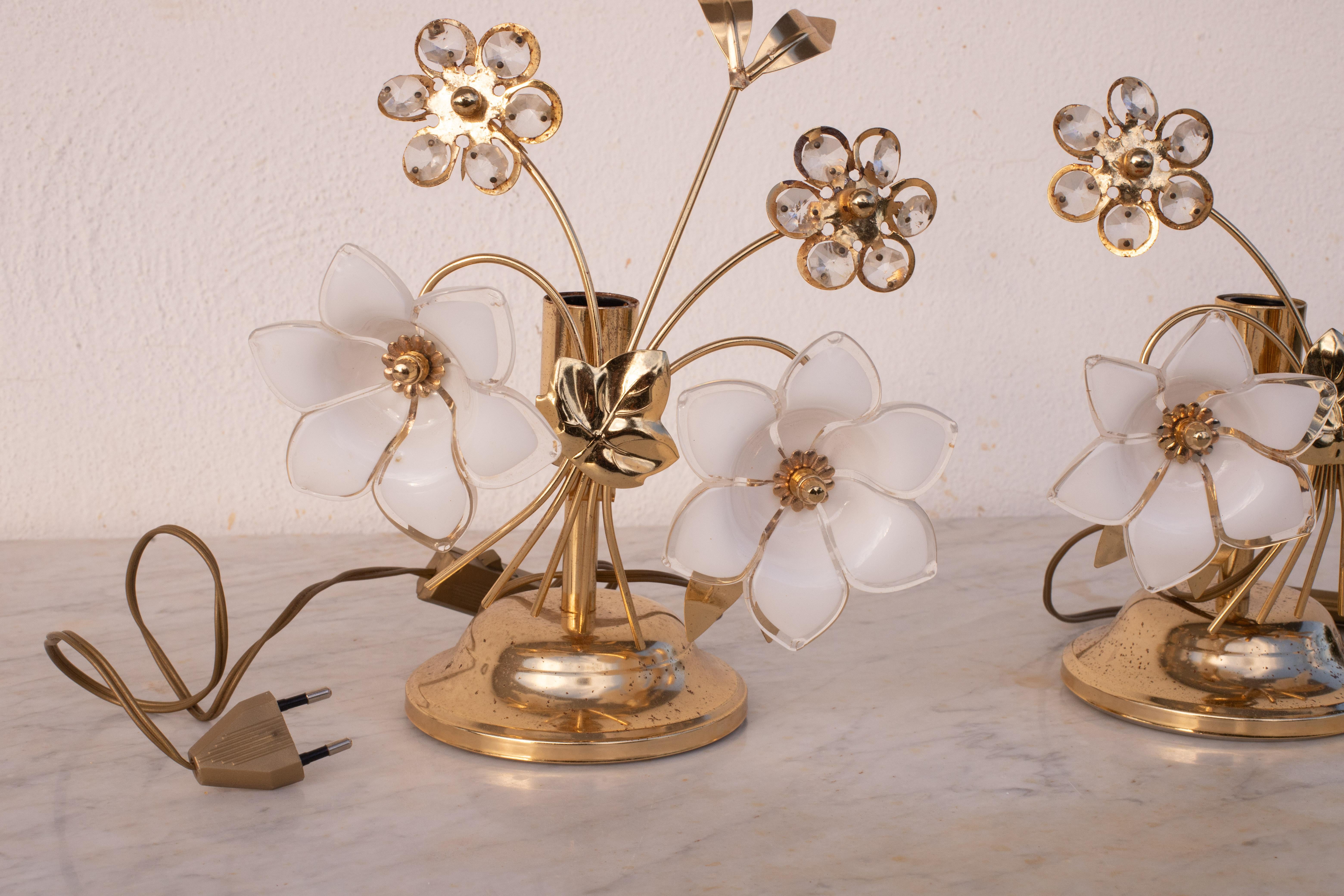 Set of 2 Murano Table Light White Flowers, 1970s For Sale 7