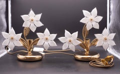 Set of 2 Murano Table Light White Flowers, 1970s