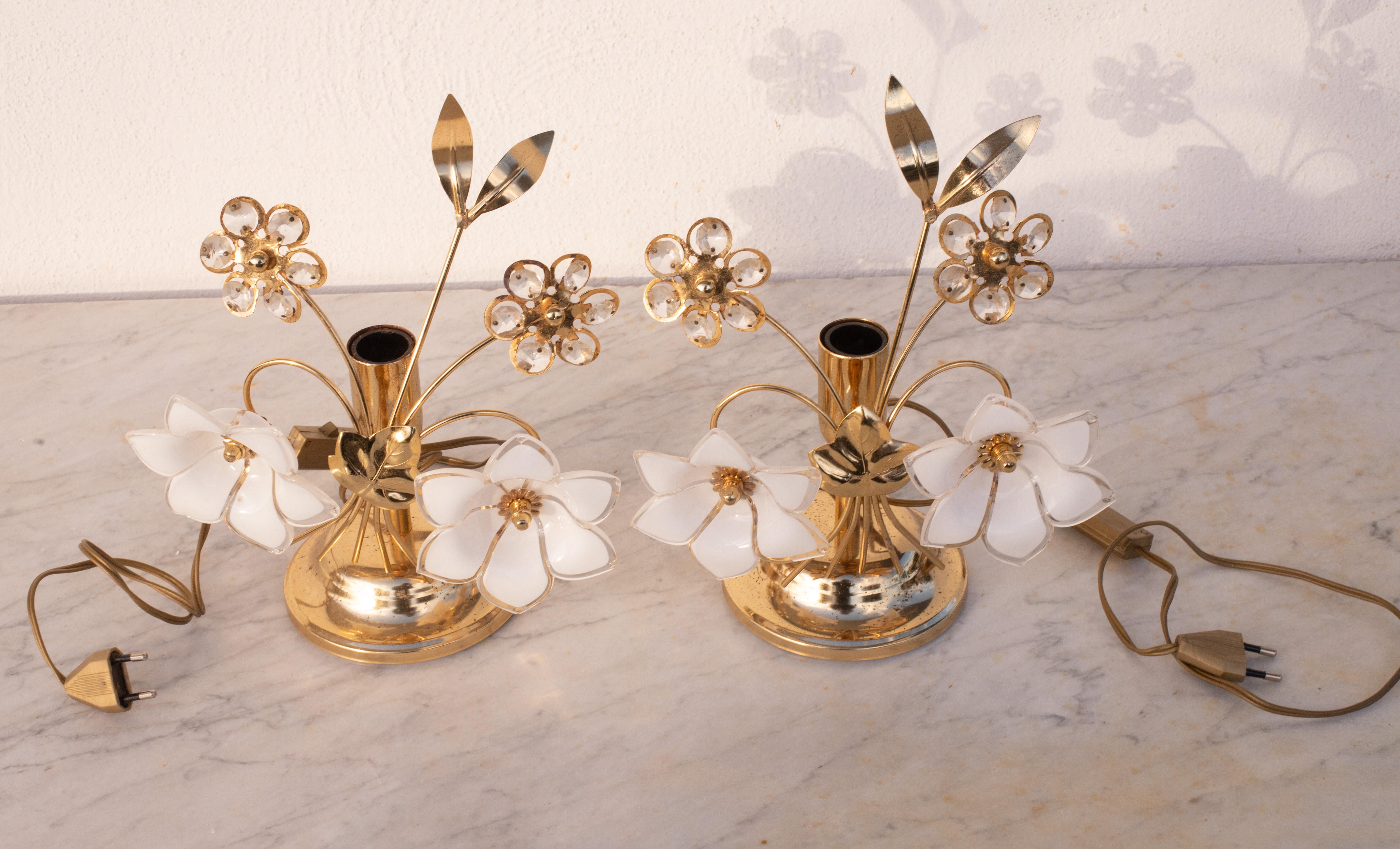 Murano Glass Set of 2 Murano Table Light White Flowers, 1970s For Sale
