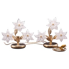 Set of 2 Murano Table Light White Flowers, 1970s