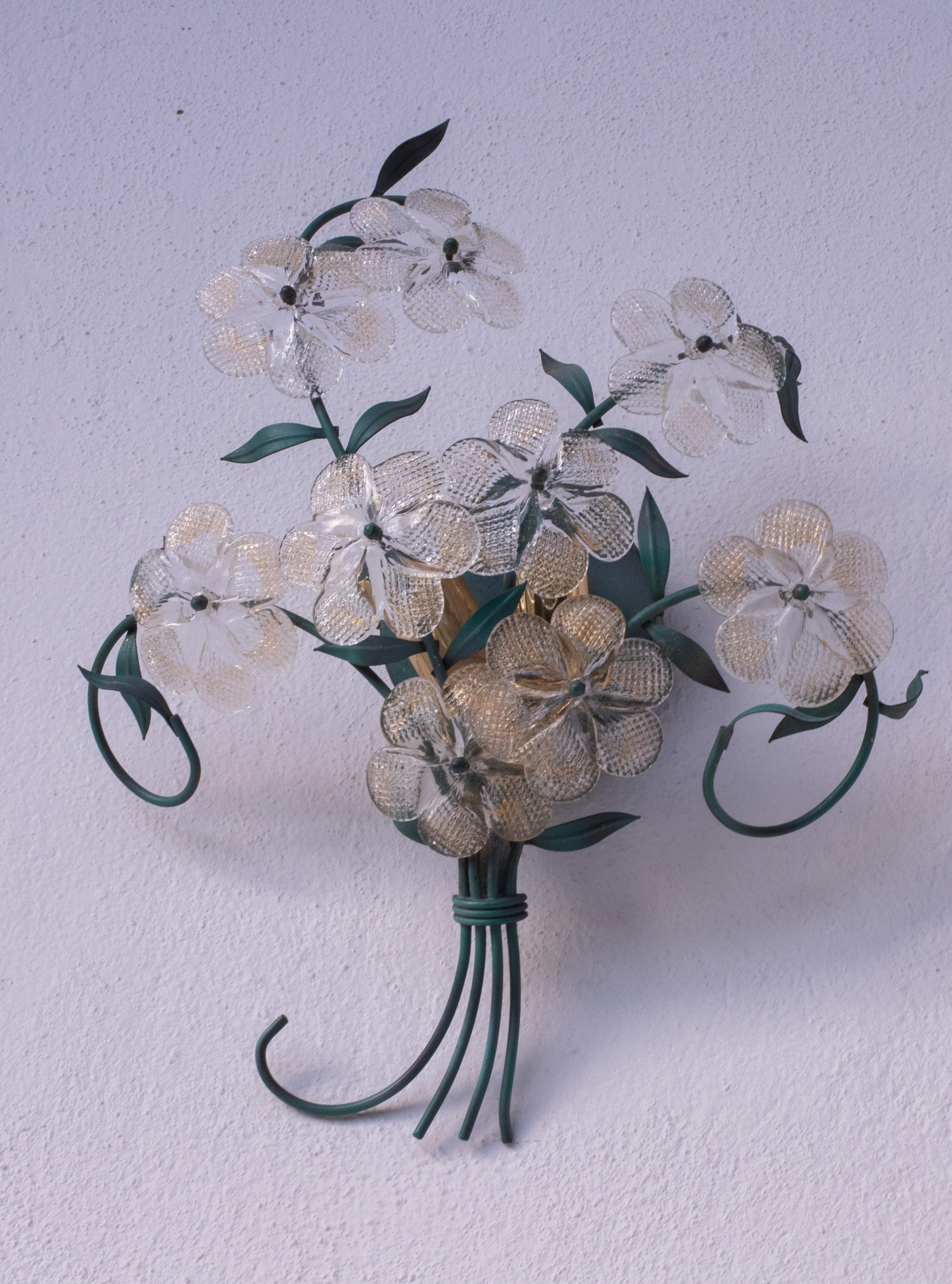 Set of 2 Murano Wall Light Flower by Seguso for Venini, Italy, 1960s In Good Condition For Sale In Roma, IT