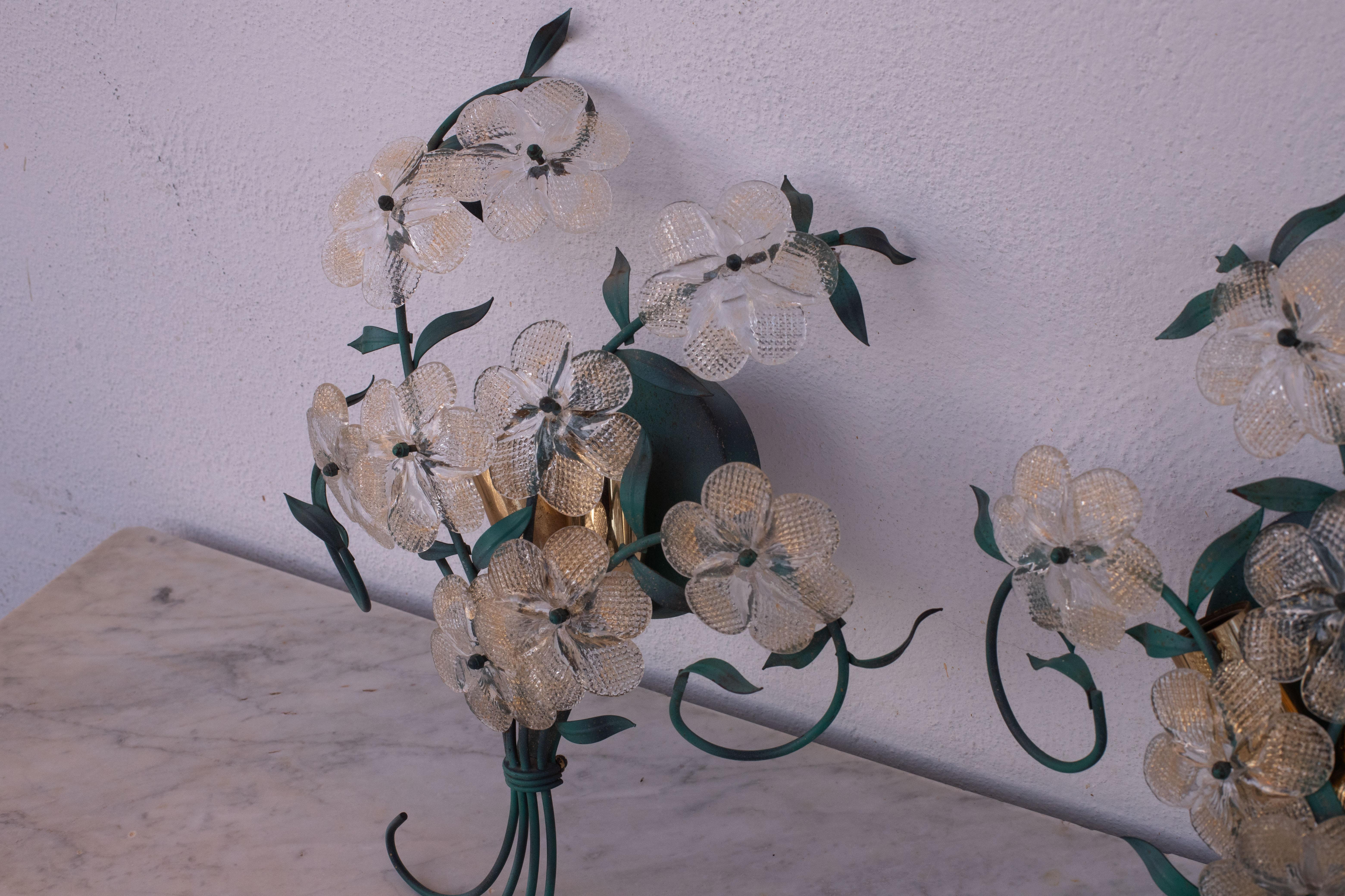Set of 2 Murano Wall Light Flower by Seguso for Venini, Italy, 1960s For Sale 2