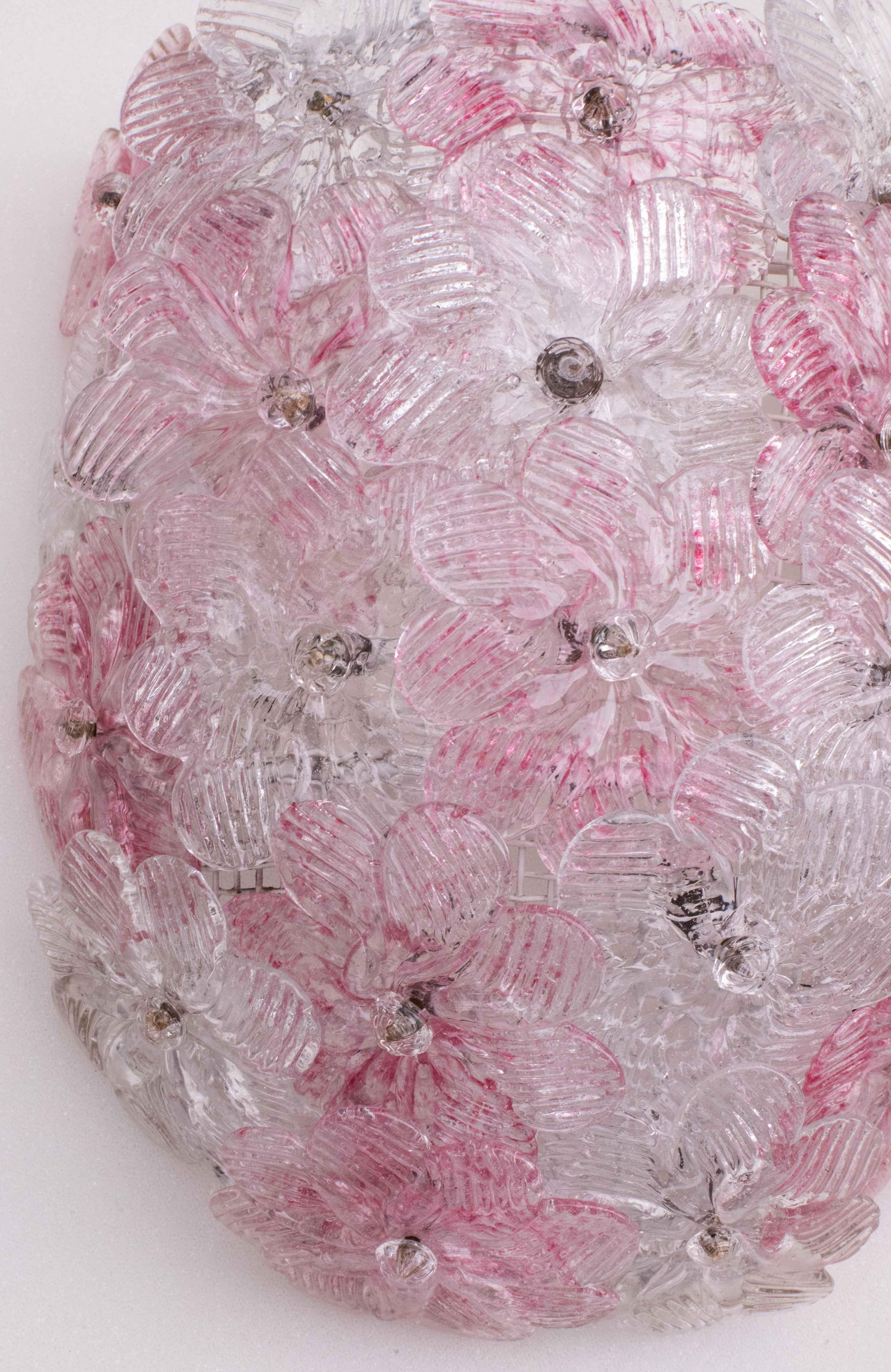 Juego de 2 apliques de Murano Flor rosa de Seguso, 1970 en venta 5