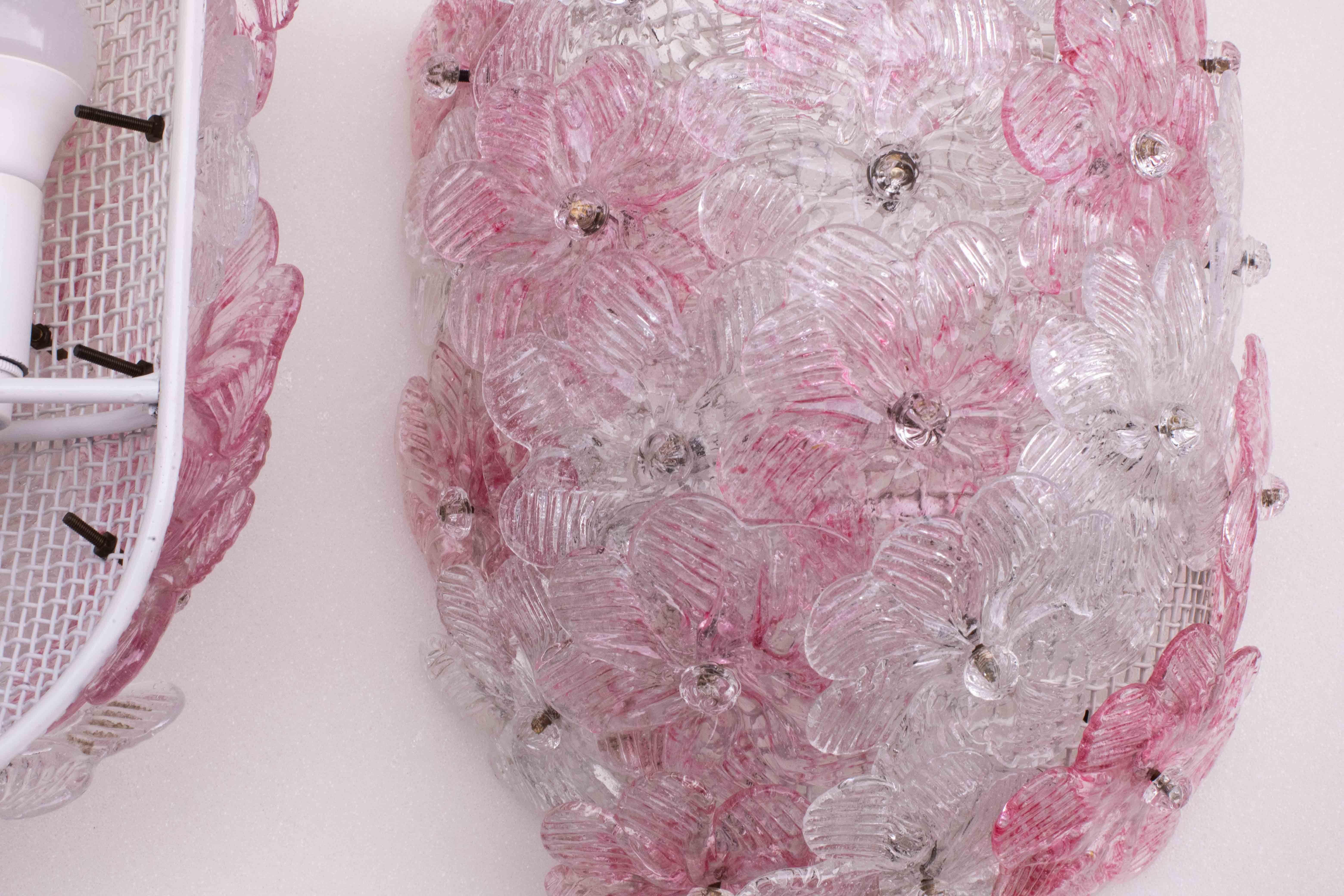 Juego de 2 apliques de Murano Flor rosa de Seguso, 1970 en venta 7