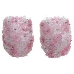 Set of 2 Murano Wall Light Pink Flower by Seguso, 1970