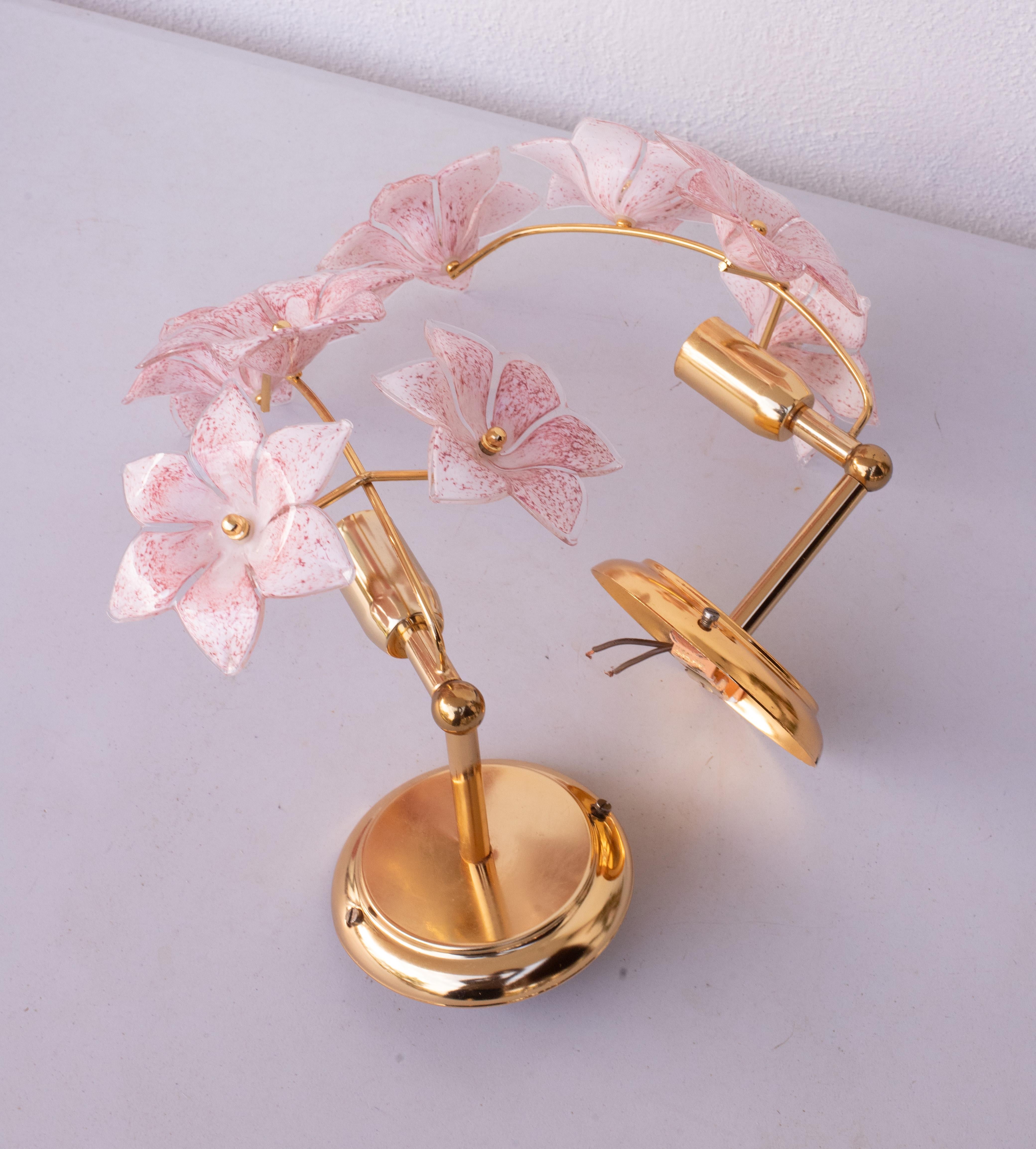 Set of 2 Murano Wall Light Pink Flowers, 1970s For Sale 6
