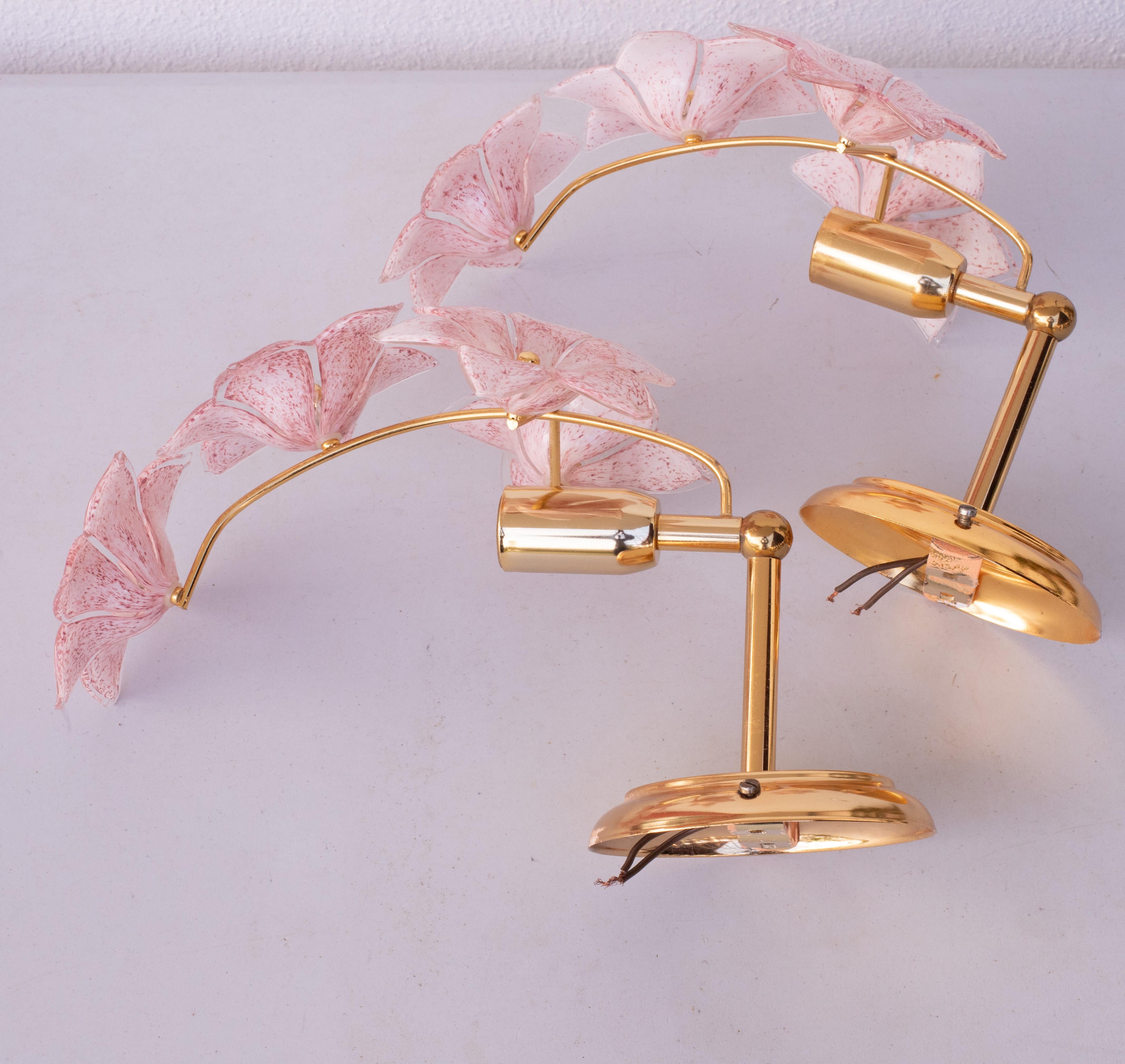 Set of 2 Murano Wall Light Pink Flowers, 1970s For Sale 7
