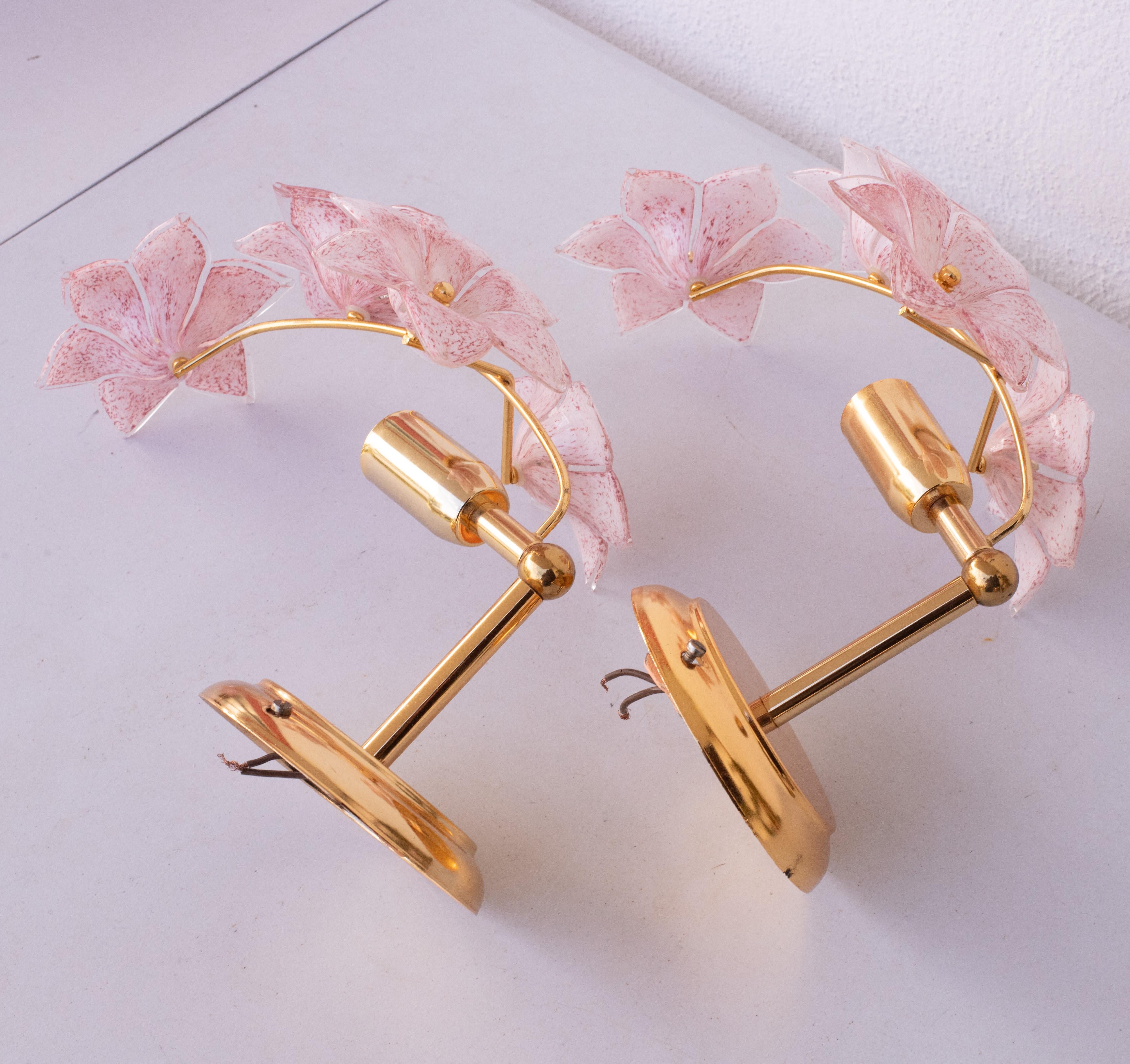 Set of 2 Murano Wall Light Pink Flowers, 1970s For Sale 8
