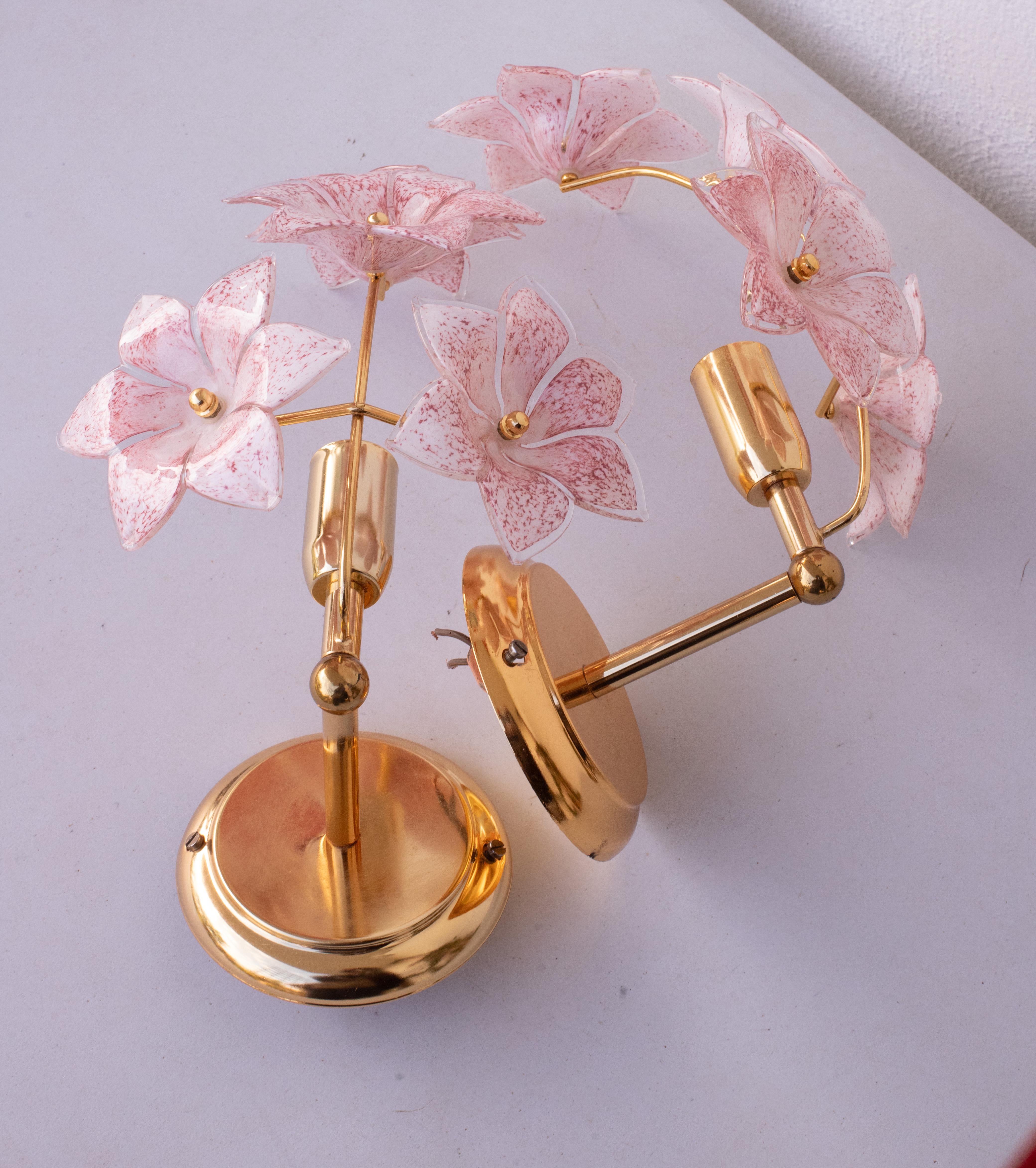 Set of 2 Murano Wall Light Pink Flowers, 1970s For Sale 9