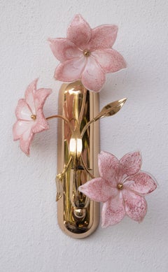 Set of 2 Murano Wall Light Pink Flowers, 1970s