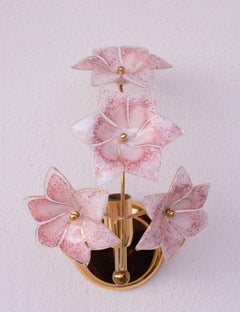 Set of 2 Murano Wall Light Pink Flowers, 1970s