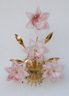 Set of 2 Murano Wall Light Pink Flowers, 1970s