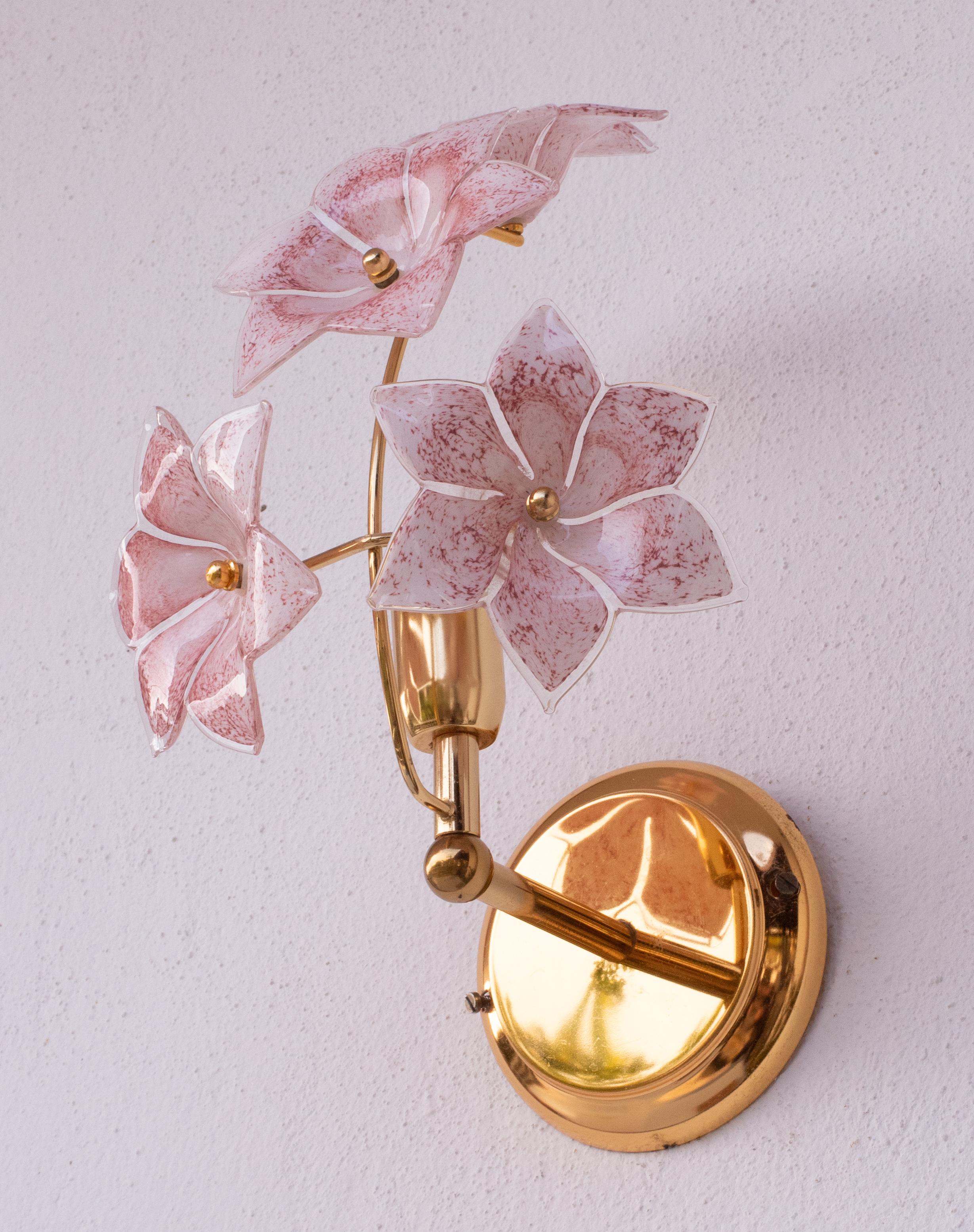 Set of 2 Murano Wall Light Pink Flowers, 1970s For Sale 2