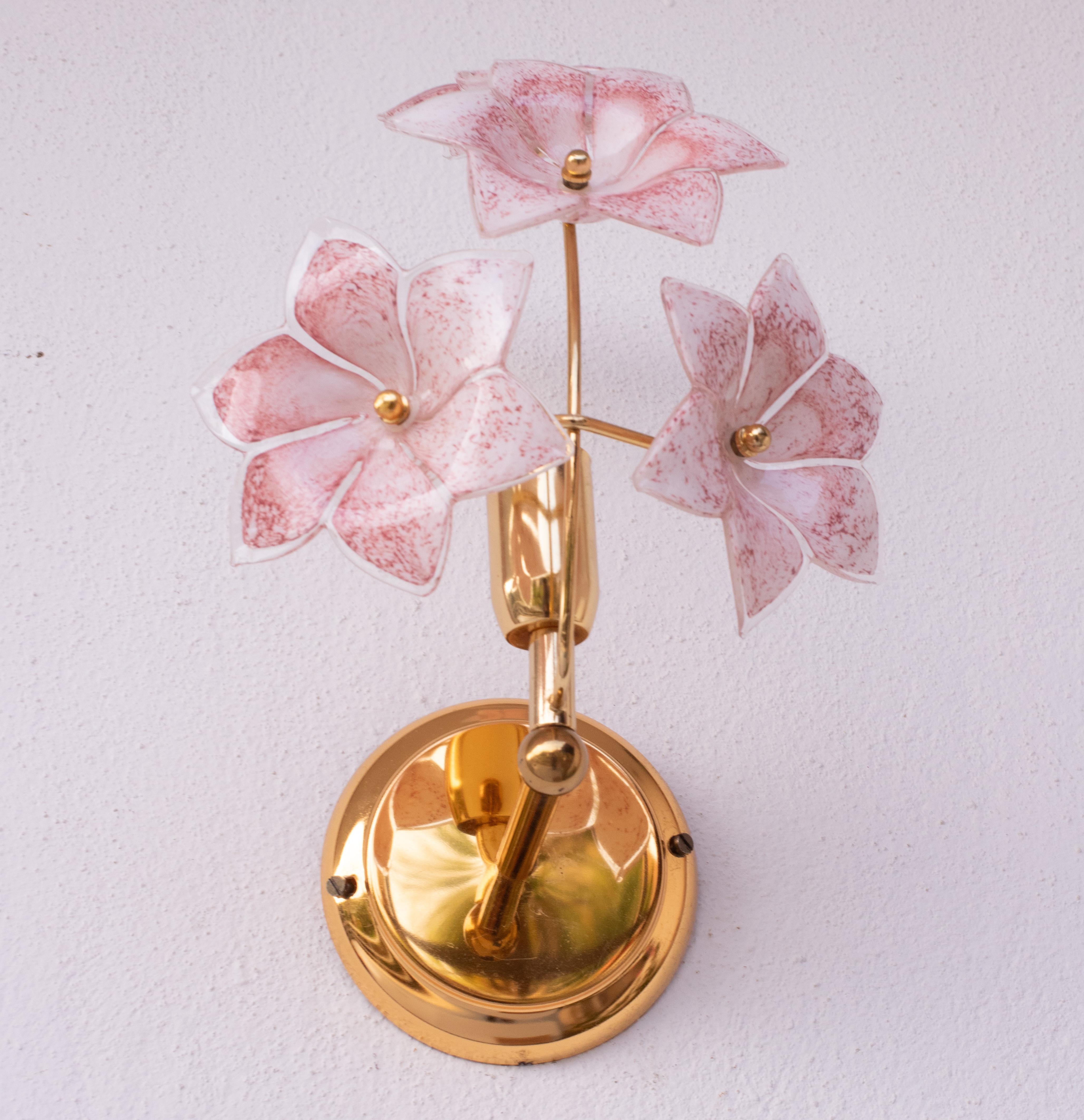 Set of 2 Murano Wall Light Pink Flowers, 1970s For Sale 3