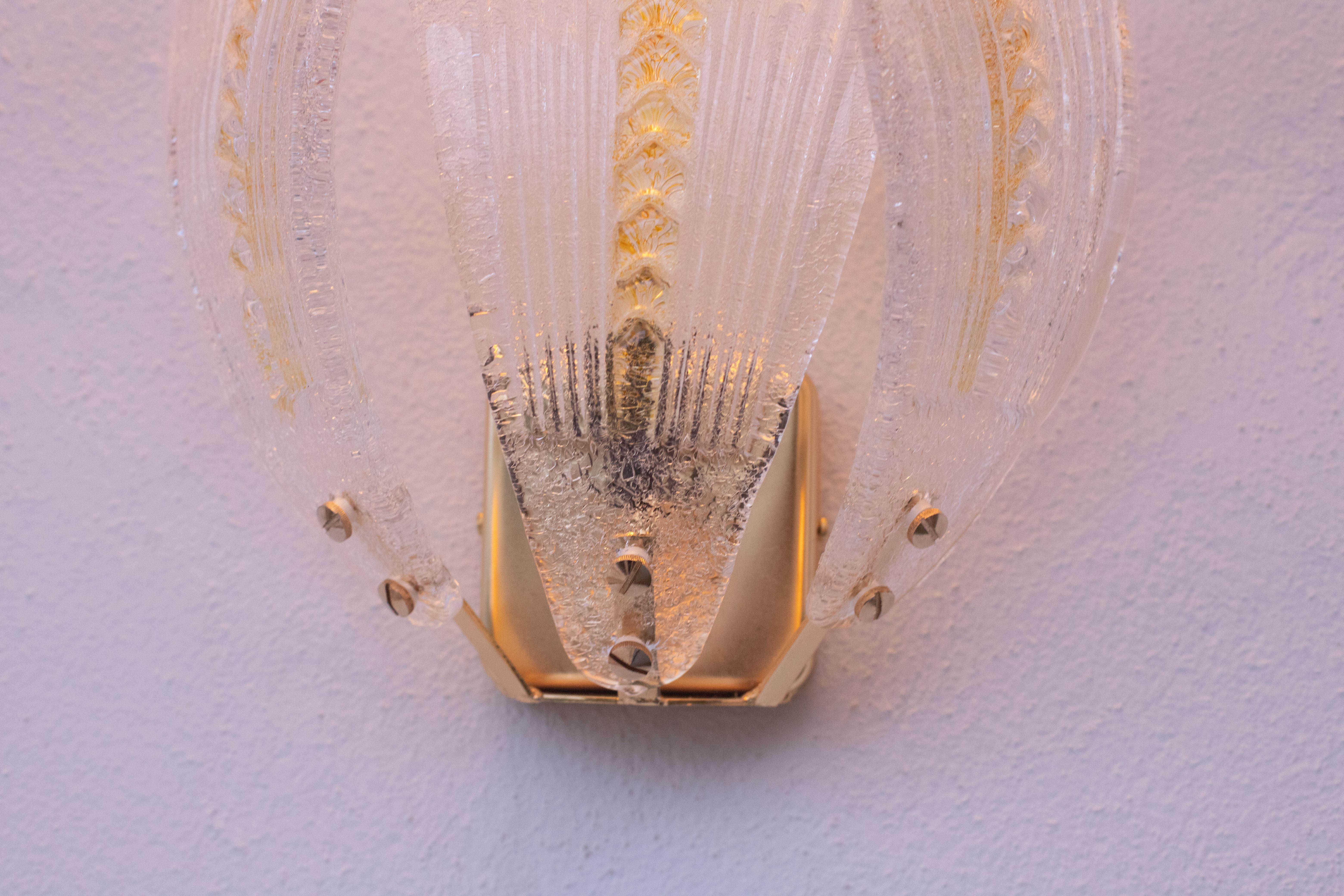 Set of 2 Murano Wall Light Yellow and Transparent Leaves, 1980s For Sale 5