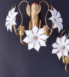 Set of 2 Murano White Flowers Wall Light, 1970s