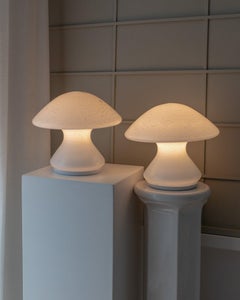 Set of 2 Mushroom Table Lamps with Silver Details Space Age Design, 1970s
