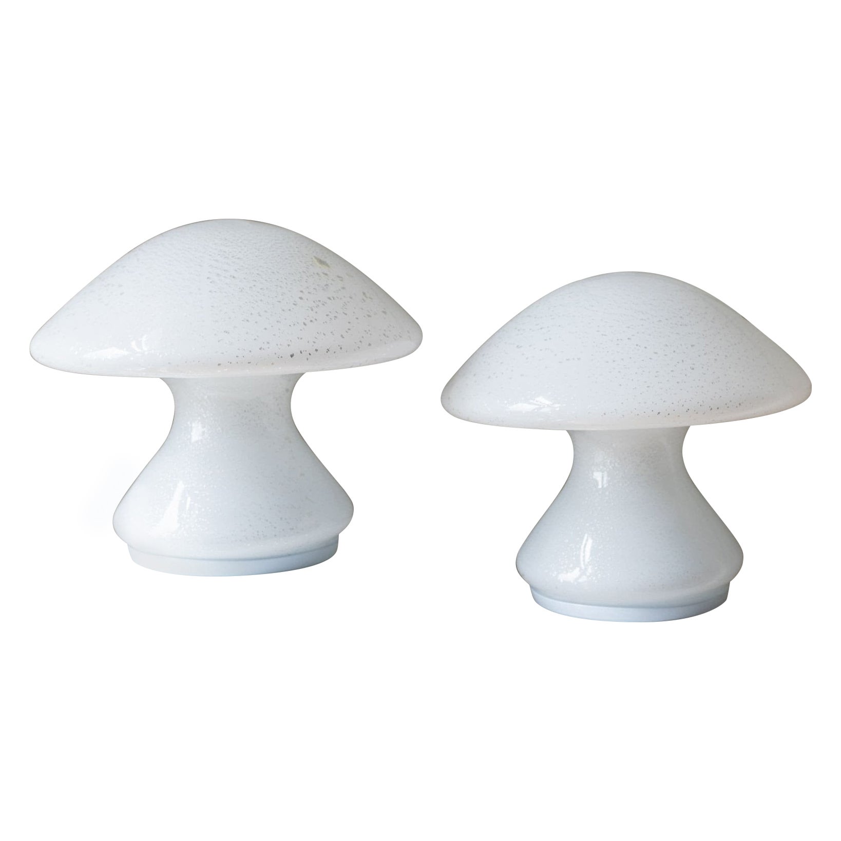 Set of 2 Mushroom Table Lamps with Silver Details Space Age Design, 1970s For Sale