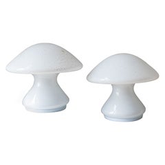Set of 2 Mushroom Table Lamps with Silver Details Space Age Design, 1970s