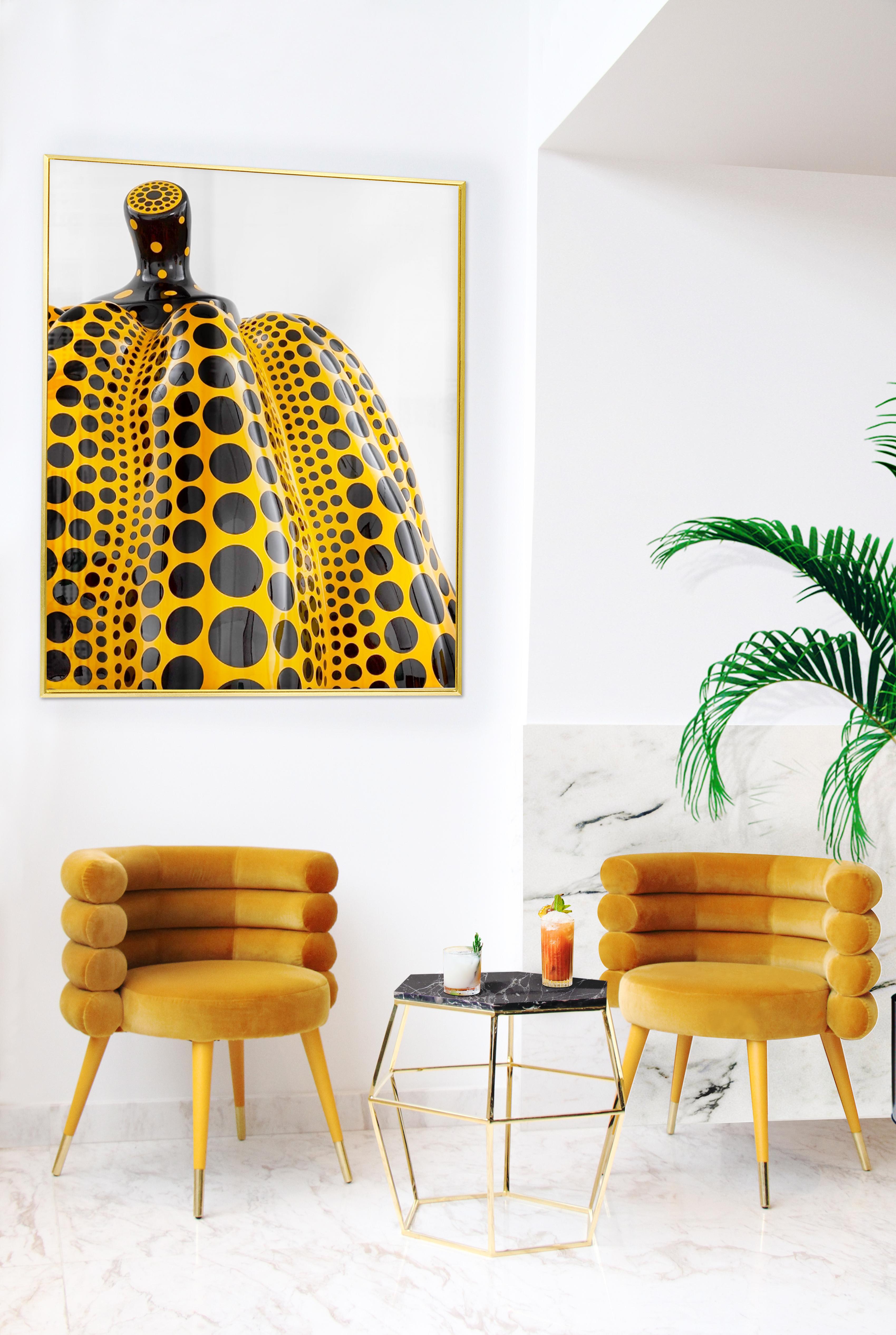 Modern Set of 2 Mustard Marshmallow Dining Chairs, Royal Stranger For Sale