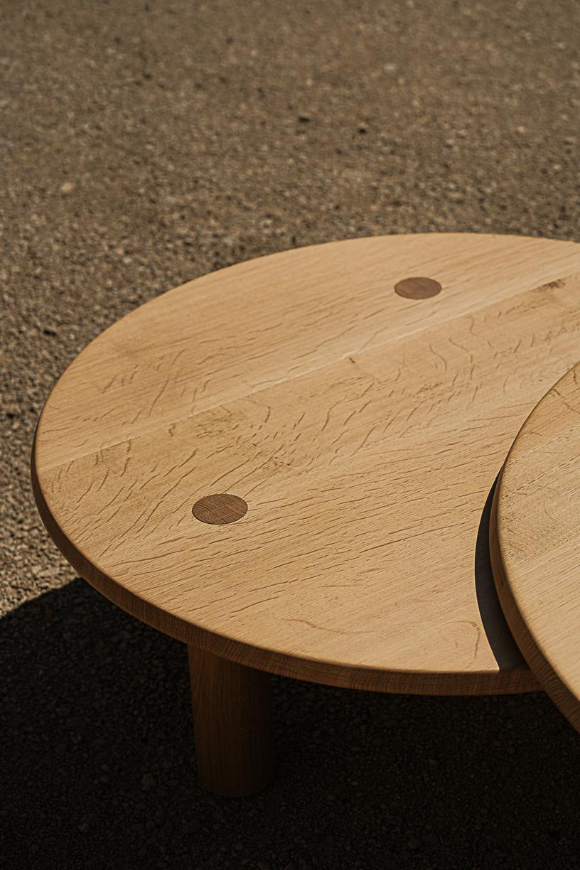 Modern Set of 2 Nahele Varnished Oak Nesting Tables by La Lune For Sale
