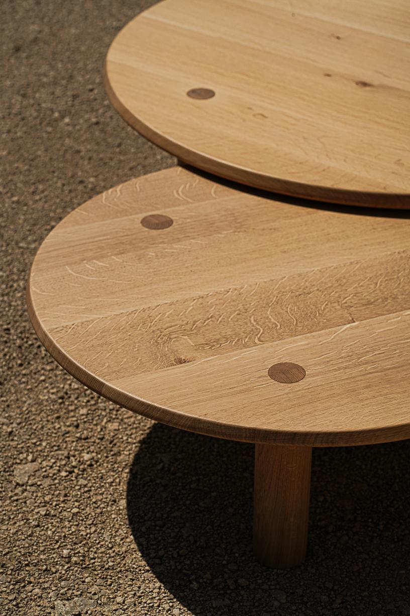 Contemporary Set of 2 Nahele Varnished Oak Nesting Tables by La Lune For Sale