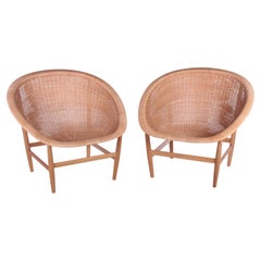 Retro Set of 2 Nanna & Jorgen Ditzel Easy Chairs by Ludvig Pontoppidan in Denmark