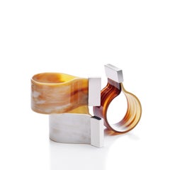 Set de 2 Servilleteros de Corno Italiano y Acero Inoxidable, Mod. 208