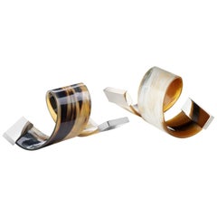 Set of 2 Napkin Rings in Corno Italiano and Stainless Steeel, Mod. 209