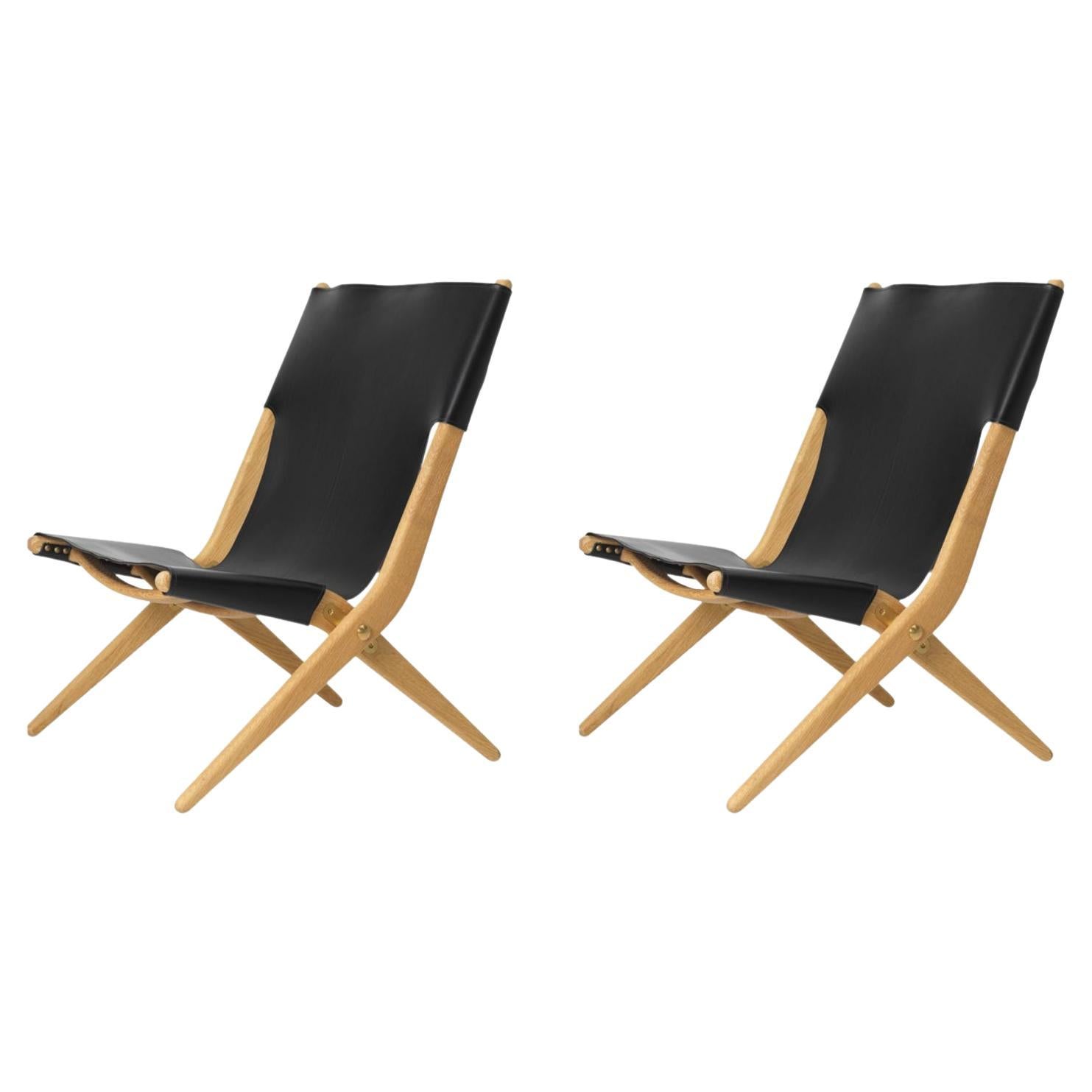 Set di 2 sedie Saxe in Oak oliato naturale e pelle nera di By Lassen in vendita