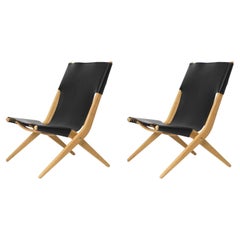 Set di 2 sedie Saxe in Oak oliato naturale e pelle nera di By Lassen