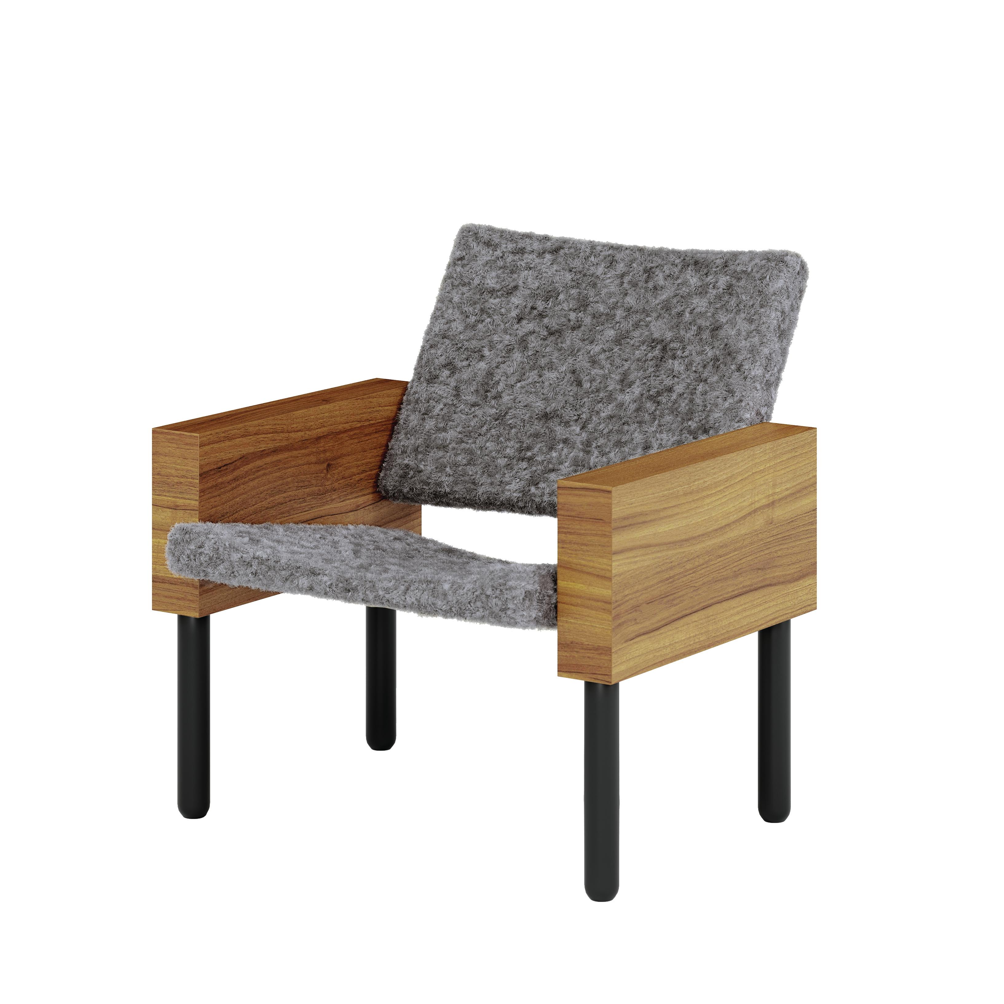 Moderne Ensemble de 2 fauteuils Block en noyer naturel, Jonas Lutz en vente