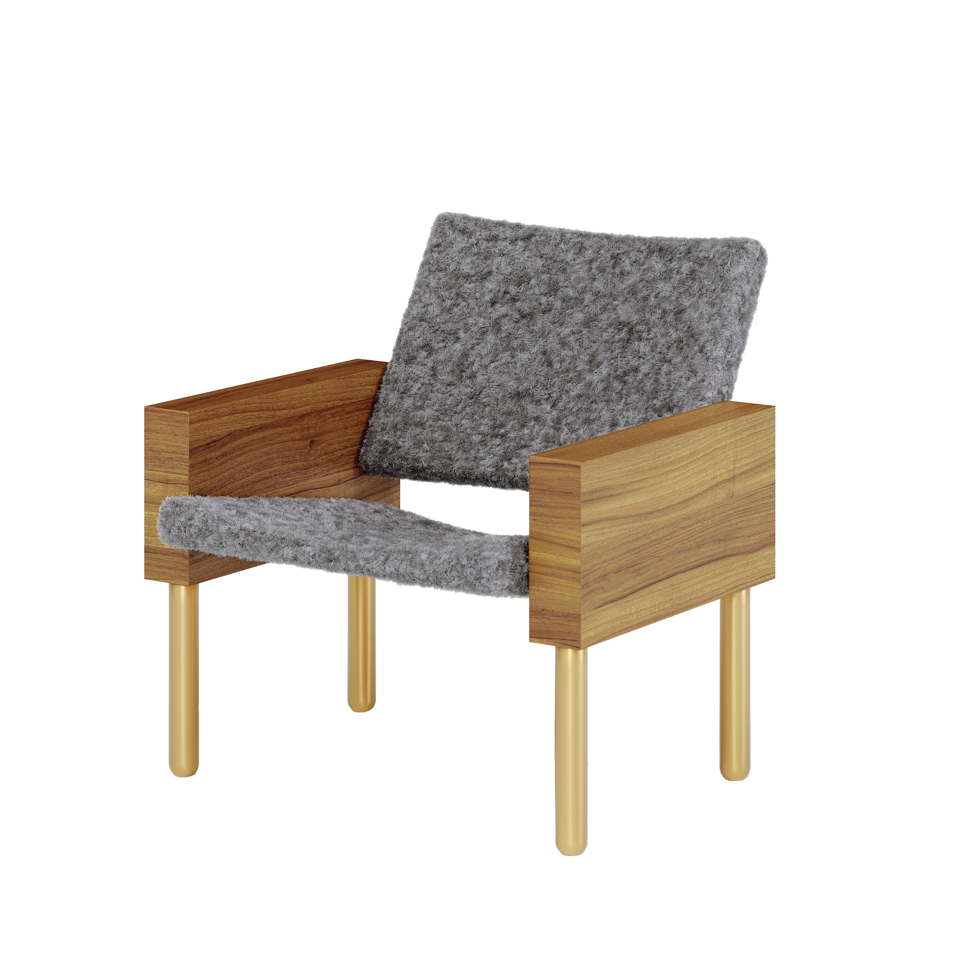 2er Sessel „Block“ aus natürlichem Nussbaumholz, Jonas Lutz (Beschichtet) im Angebot